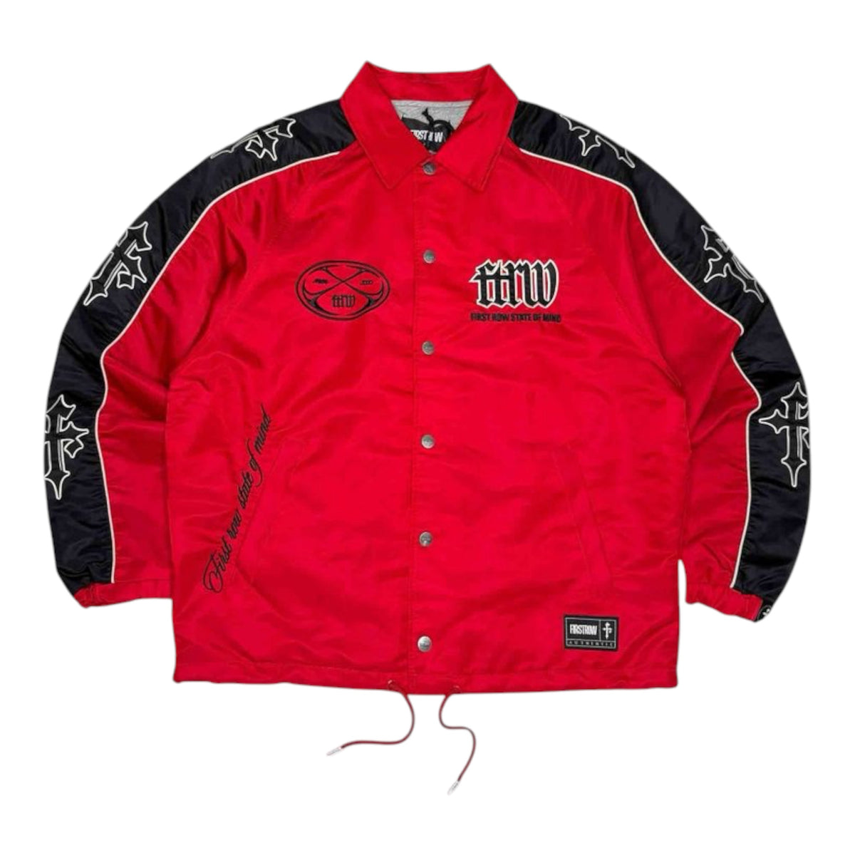 FIRST ROW DENIM STATE OF MIND CROSS COACH JACKET AND PANT SETS.