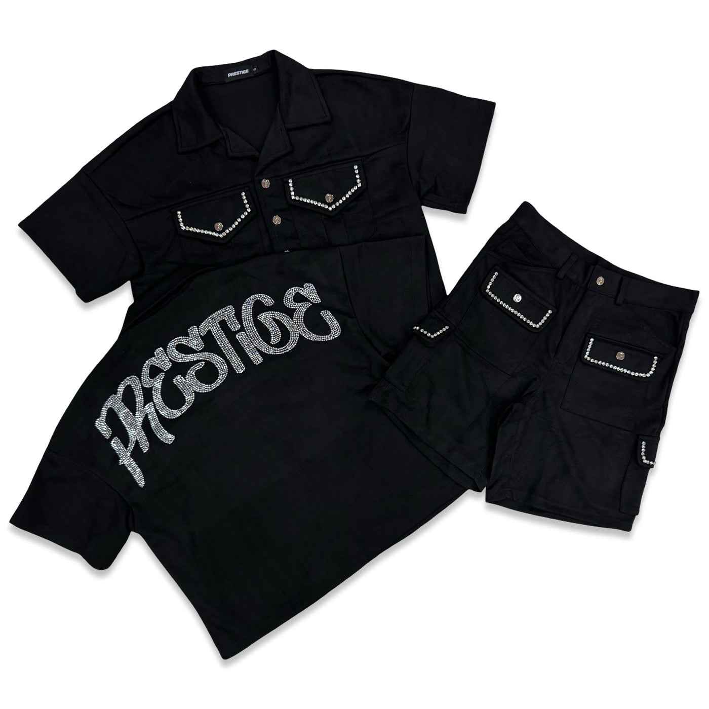 prestige rhinestone short set - black
