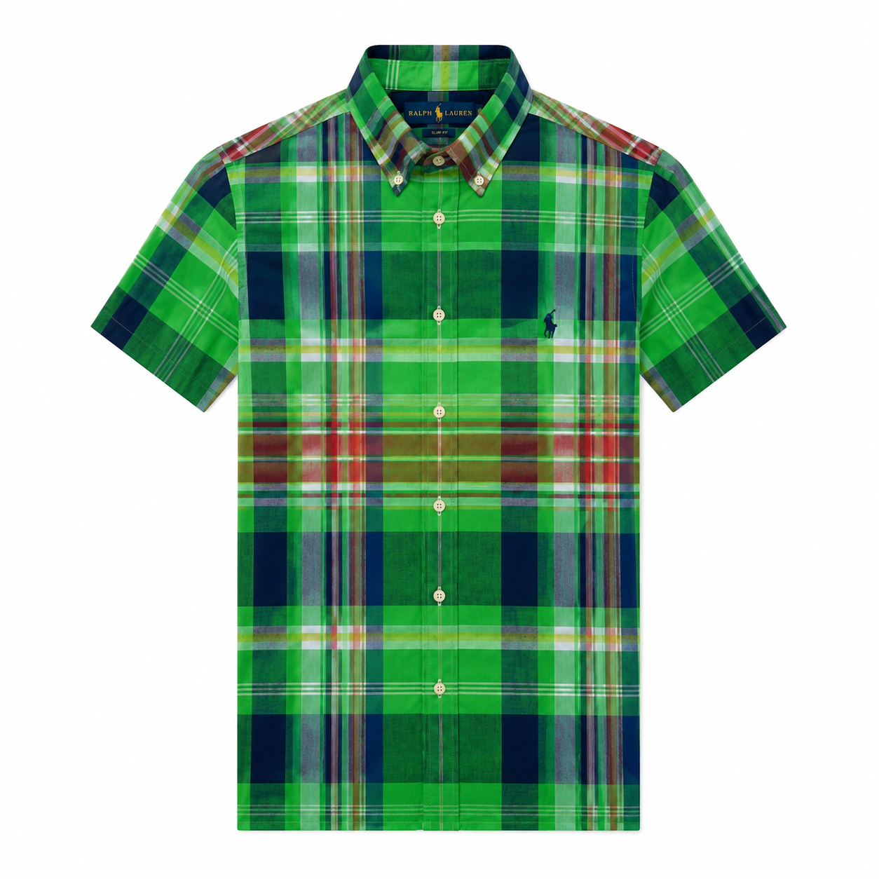 Polo Ralph Lauren Boys Spectre Multi Plaid Short Sleeve Button Down Shirt Green