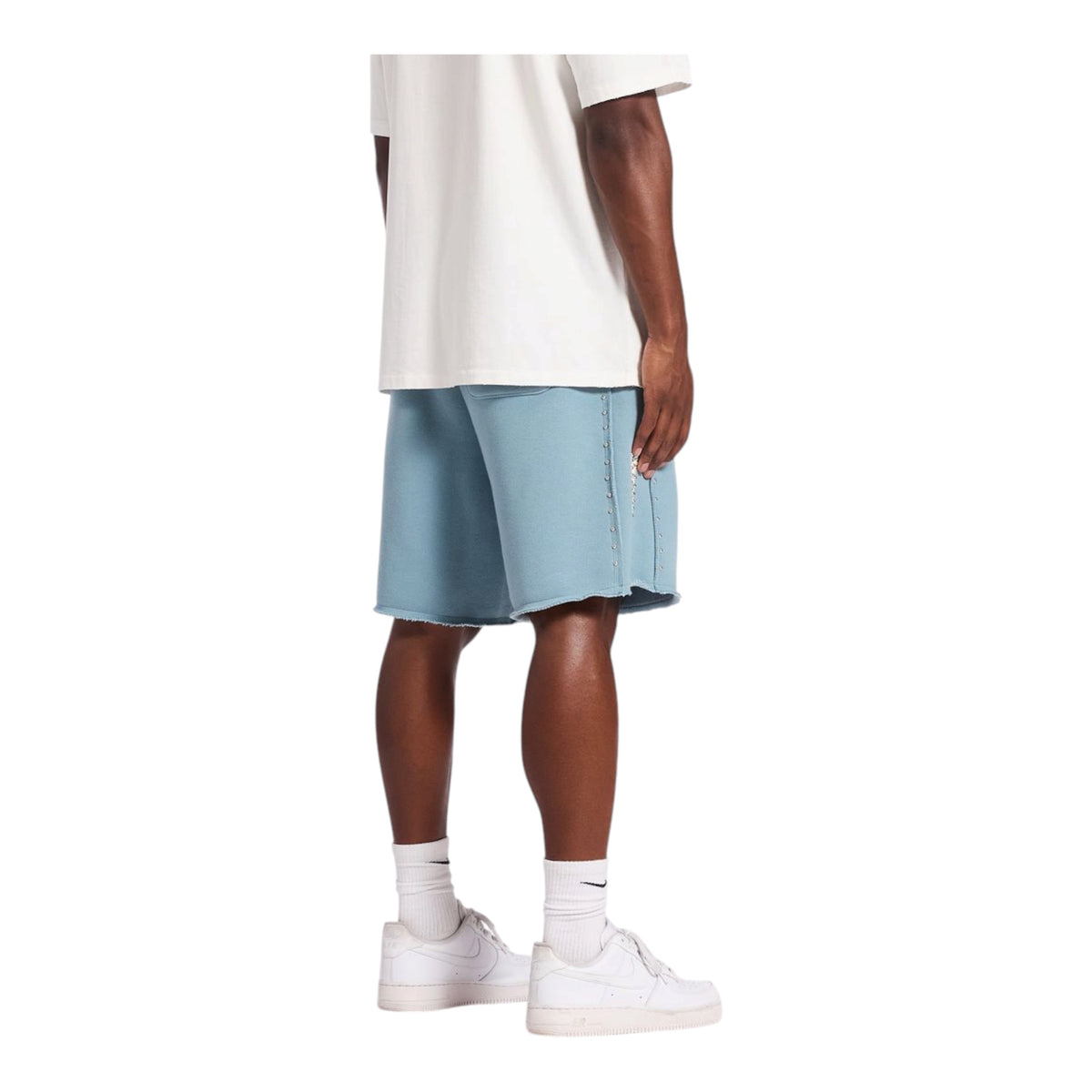 Memory Lane STUDDED FLEECE LONG SHORTS-SLATE BLUE