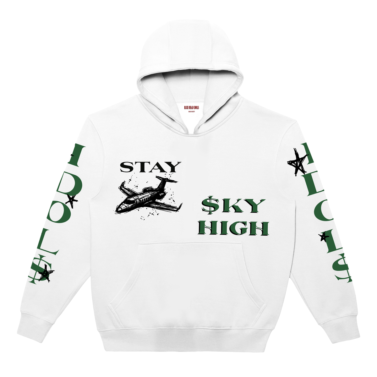 RICH DEAD IDOLS "THE SKY IS THE LIMIT" HOODIE WHITE AND GREEN