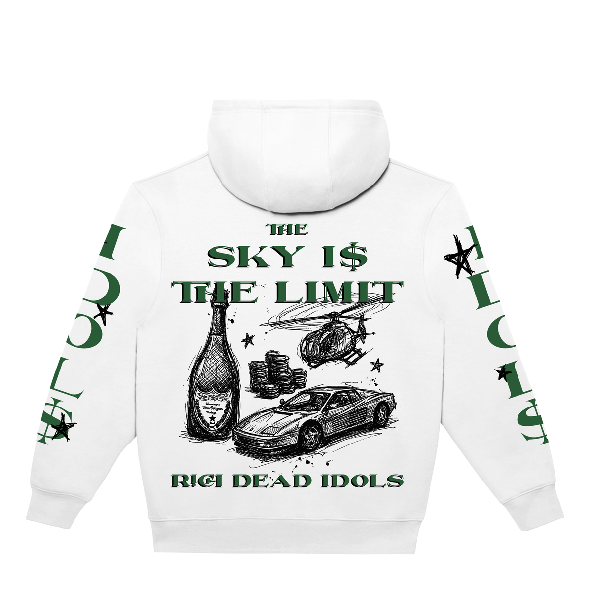 RICH DEAD IDOLS "THE SKY IS THE LIMIT" HOODIE WHITE AND GREEN