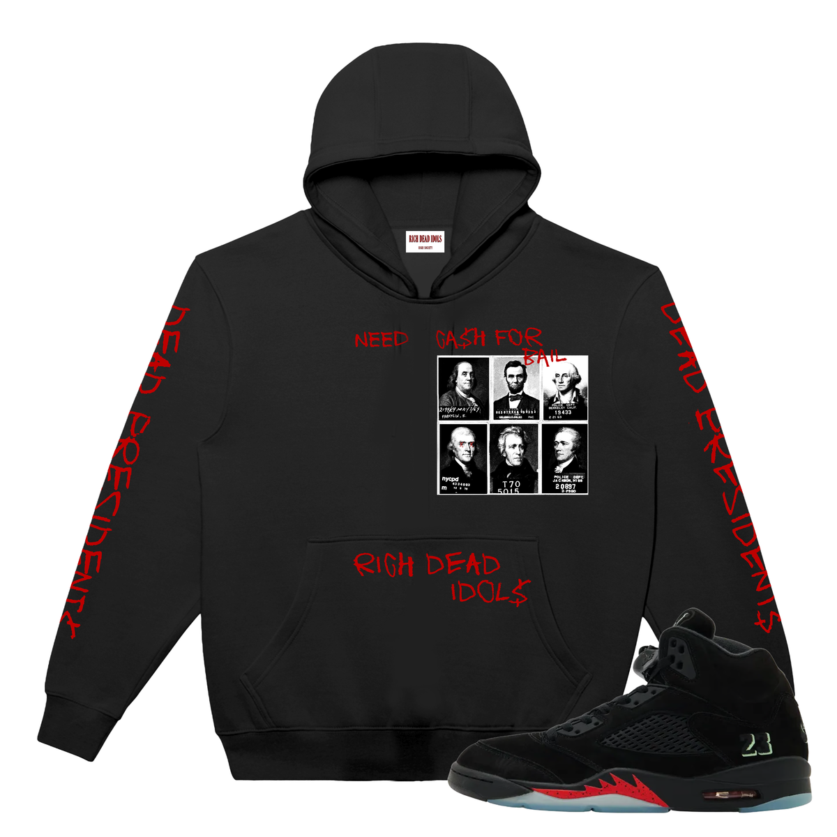 RICH DEAD IDOLS "DEAD PRESIDENTS OUT ON BAIL" HOODIE BLACK