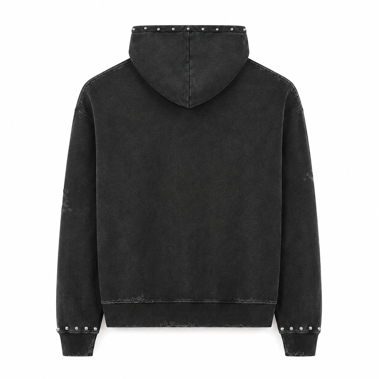 Prestige Vintage Angel Graphic Studded Zip-Up Hoodie – Washed Black
