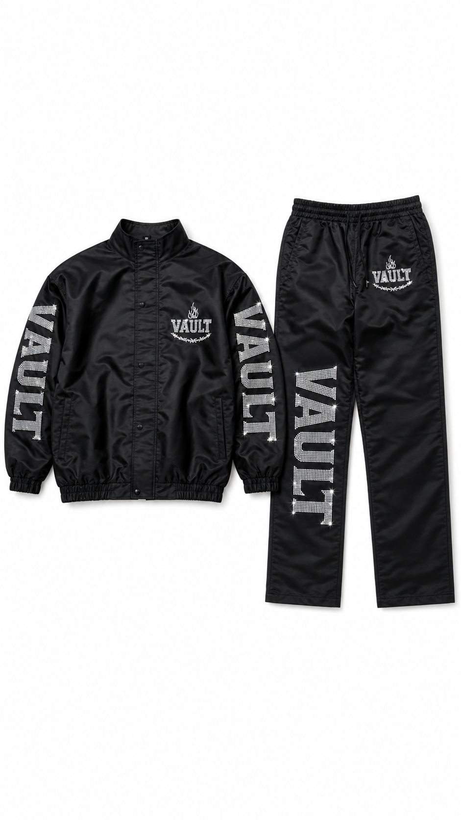 Vault Black Rhinestone Tracksuit Full Set Bundle