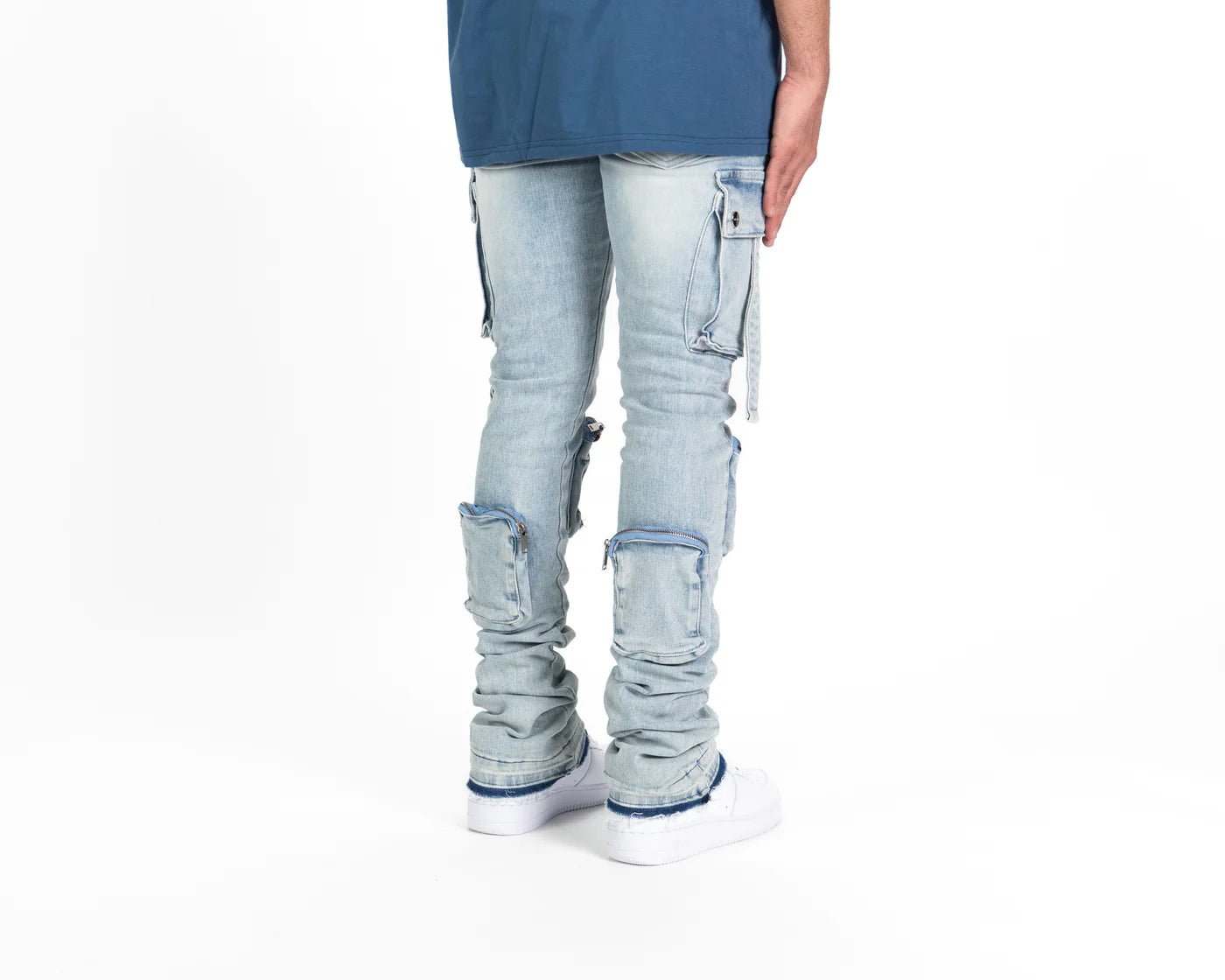 NEVER LOOK BACK" CARGO FLARE STACK DENIM