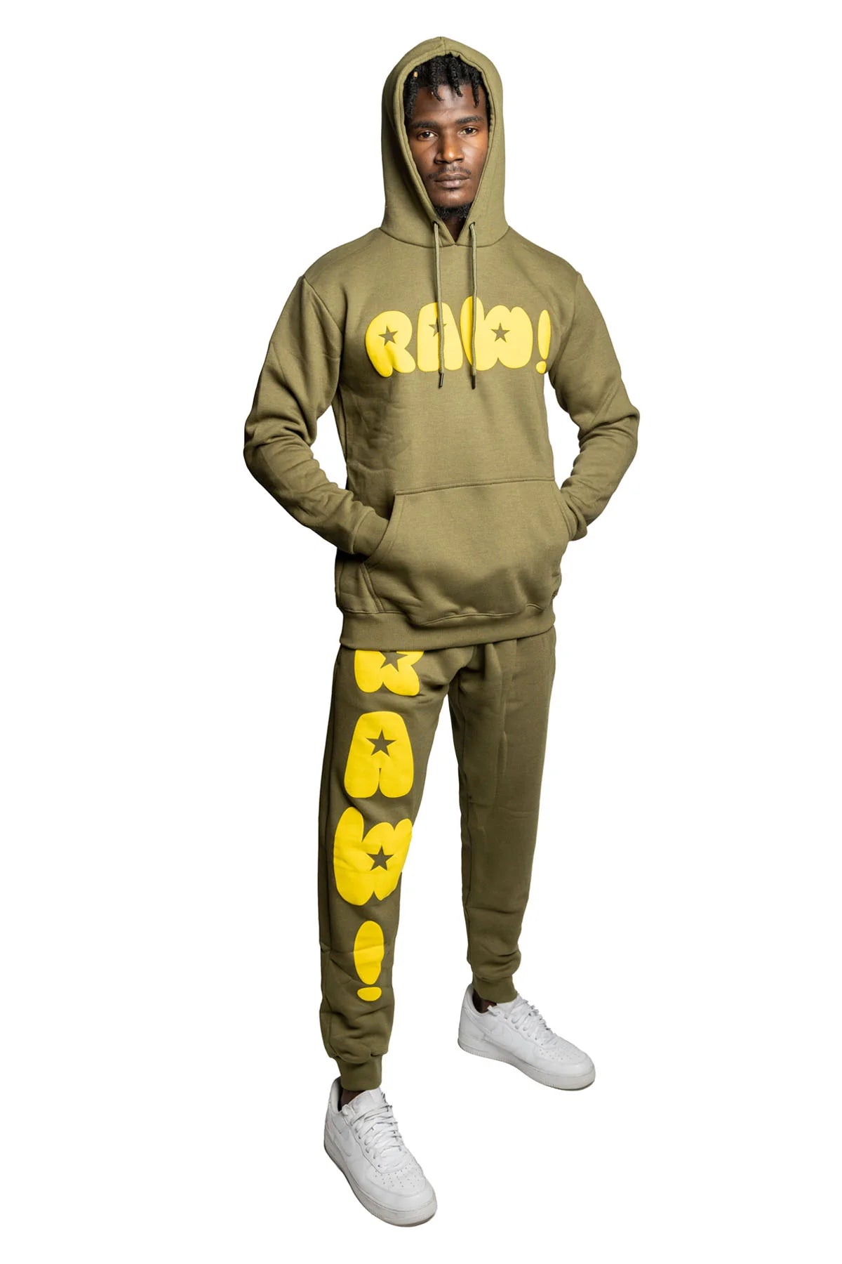 Rawyalty Men RAW Star Yellow Puff Hoodie And Jogger Set