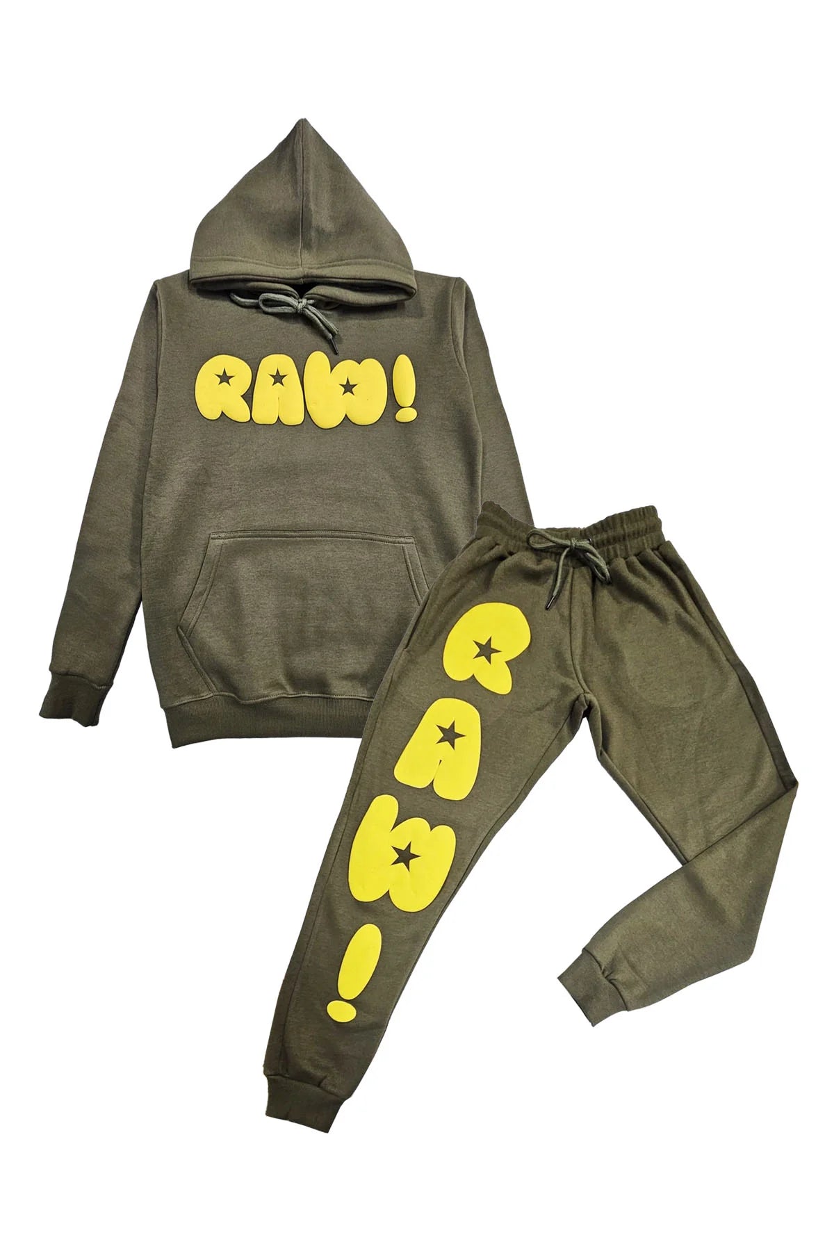 Rawyalty Men RAW Star Yellow Puff Hoodie And Jogger Set