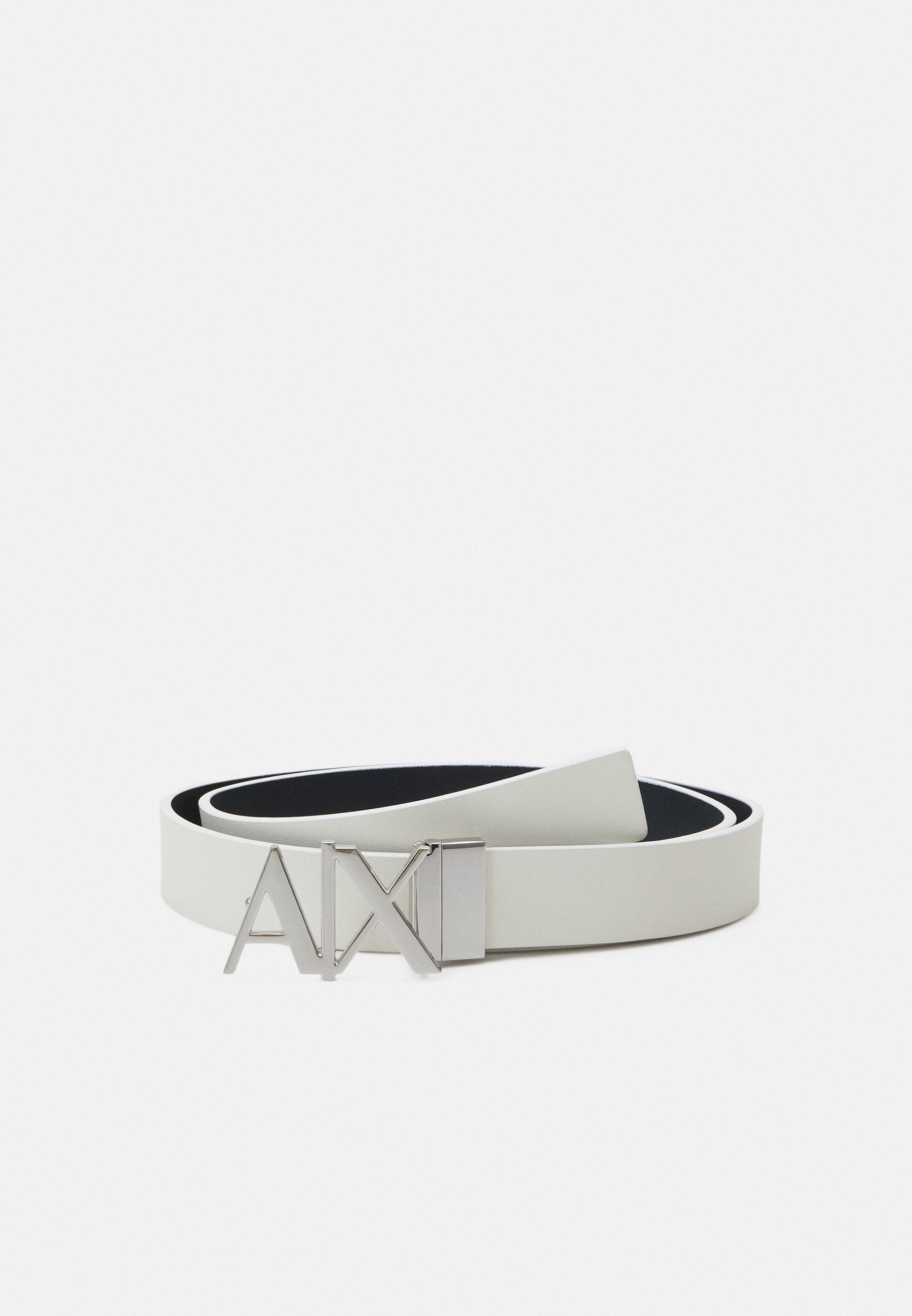 ARMANI EXCHANGE REVERSIBLE LEATHER BELT WITH CHROME METAL LOGO BUCKLE