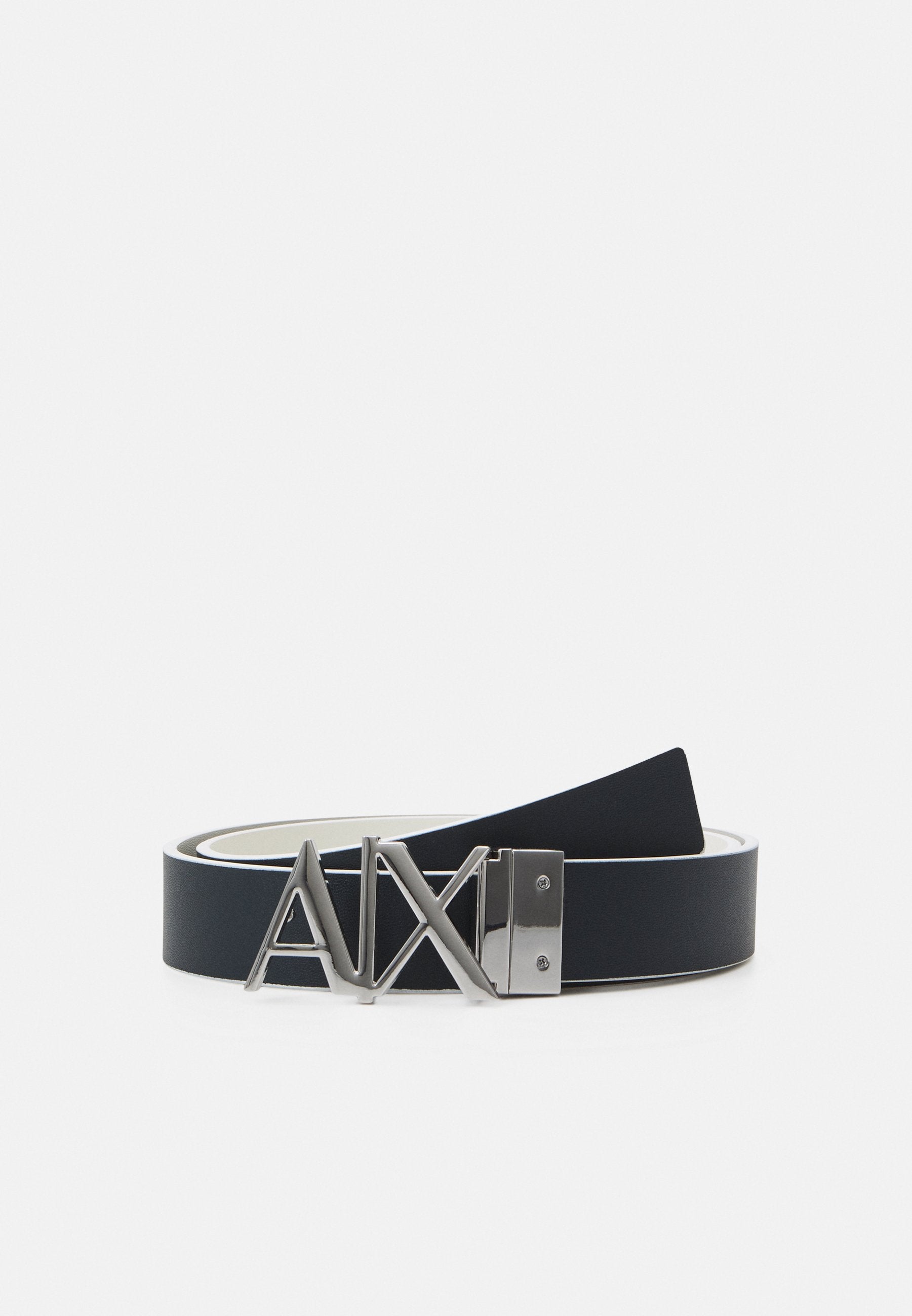 ARMANI EXCHANGE REVERSIBLE LEATHER BELT WITH CHROME METAL LOGO BUCKLE