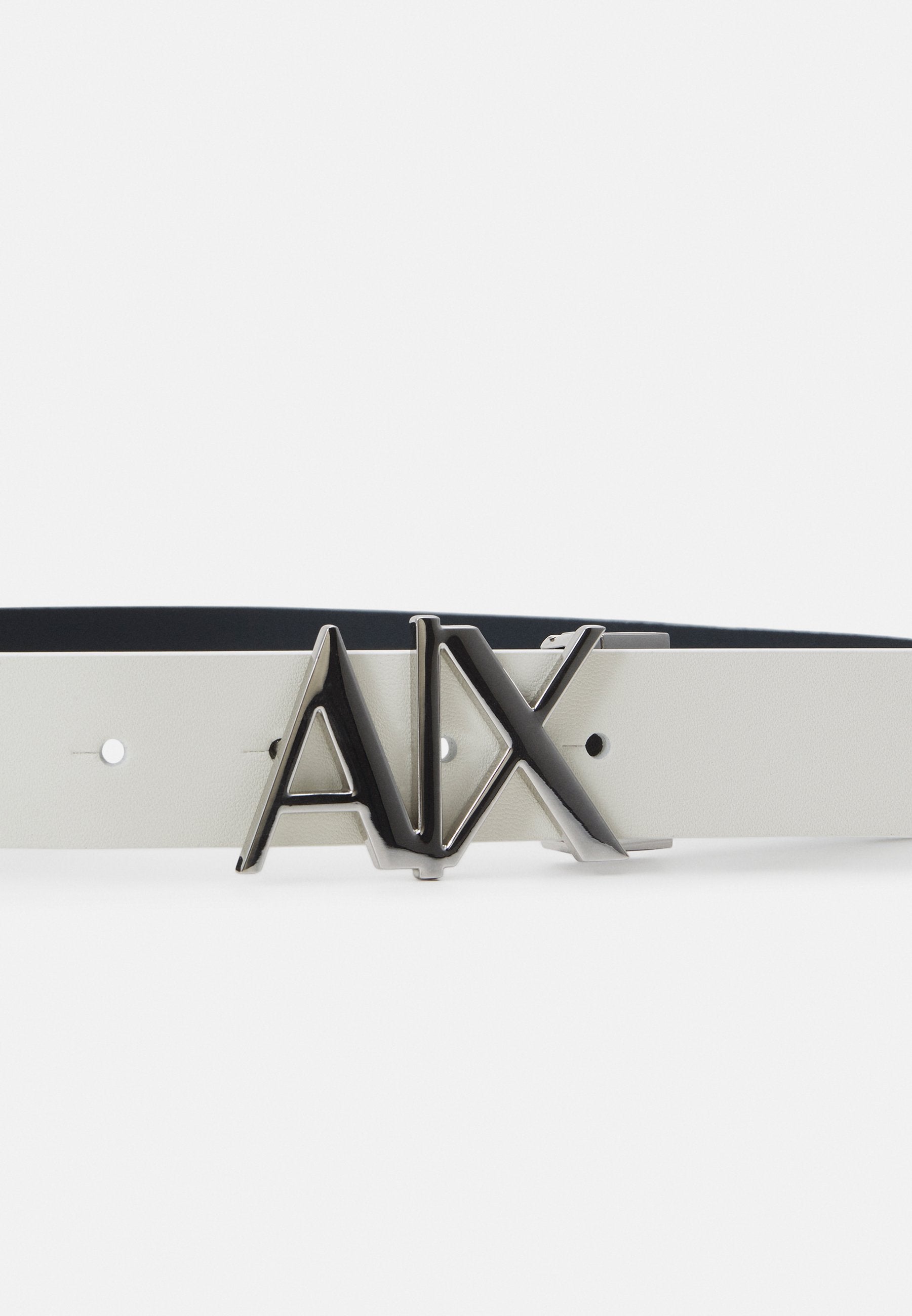 ARMANI EXCHANGE REVERSIBLE LEATHER BELT WITH CHROME METAL LOGO BUCKLE