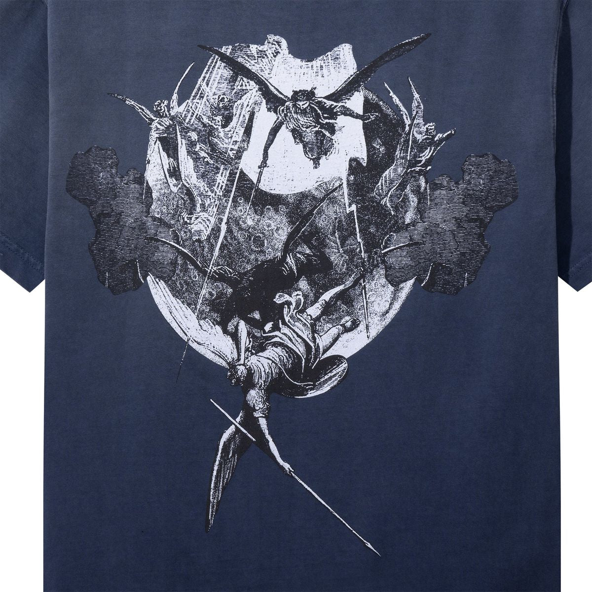 REVENGE KOSUKE KAWAMURA GLITCH ARCH LOGO TREATED TEE NAVY