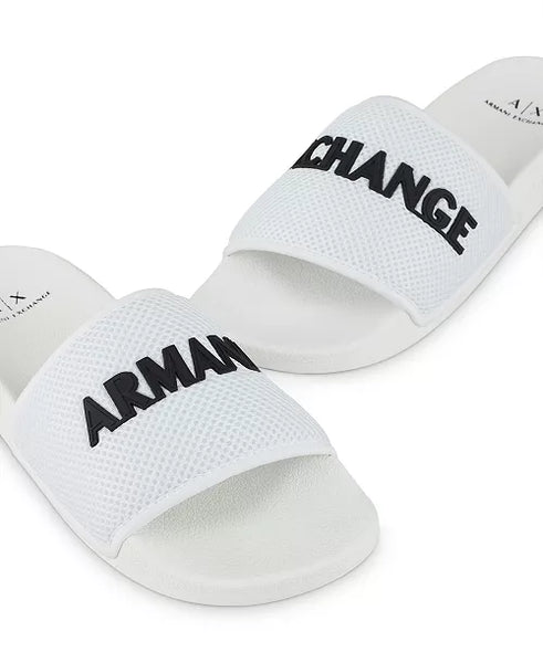 NEW Armani Exchange Logo Slide Sandal Mesh Strap Designer Beach White Mens 11 Slide Sandals main image 4