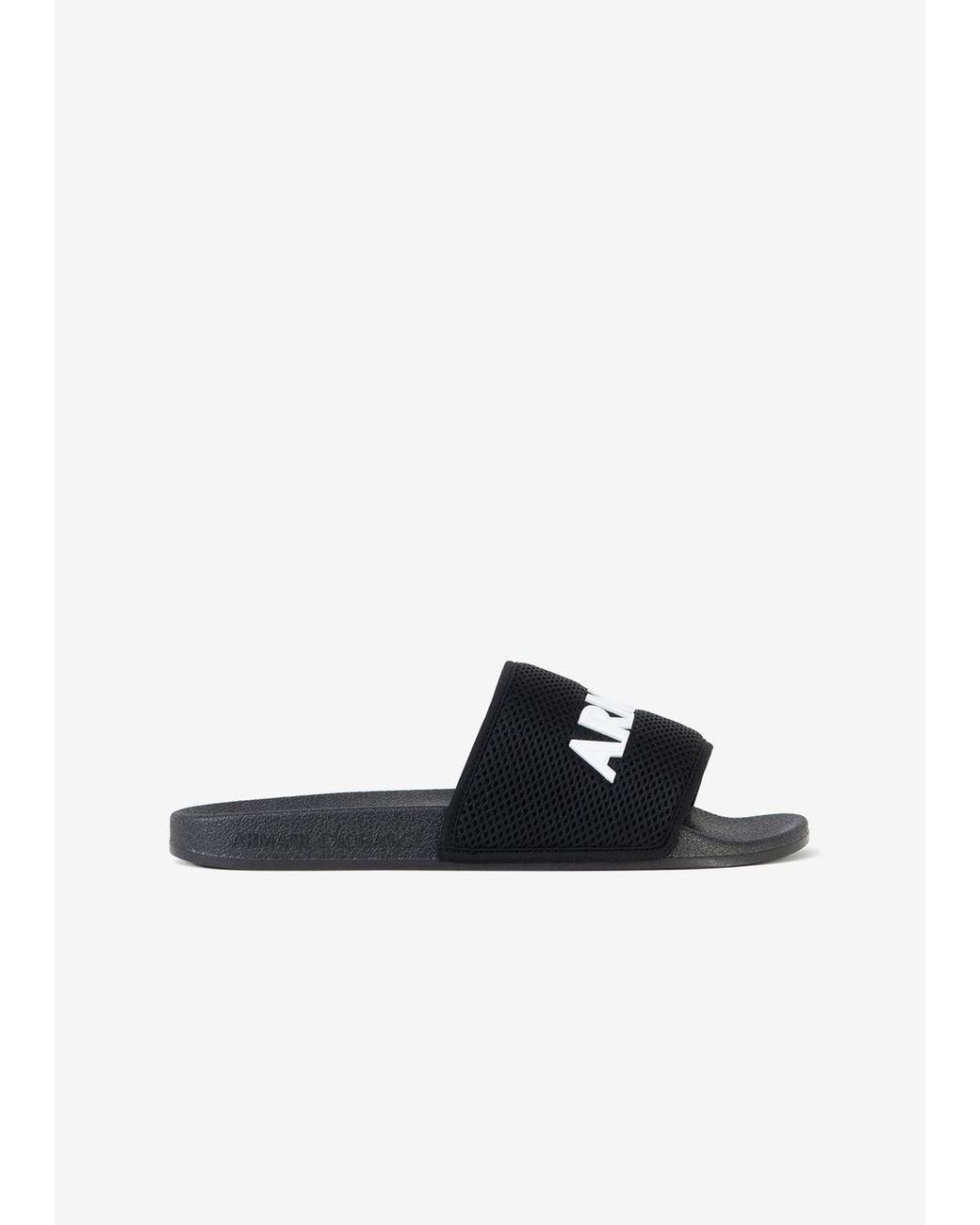 Armani Exchange Men's Black Slides With Wide Mesh Strap