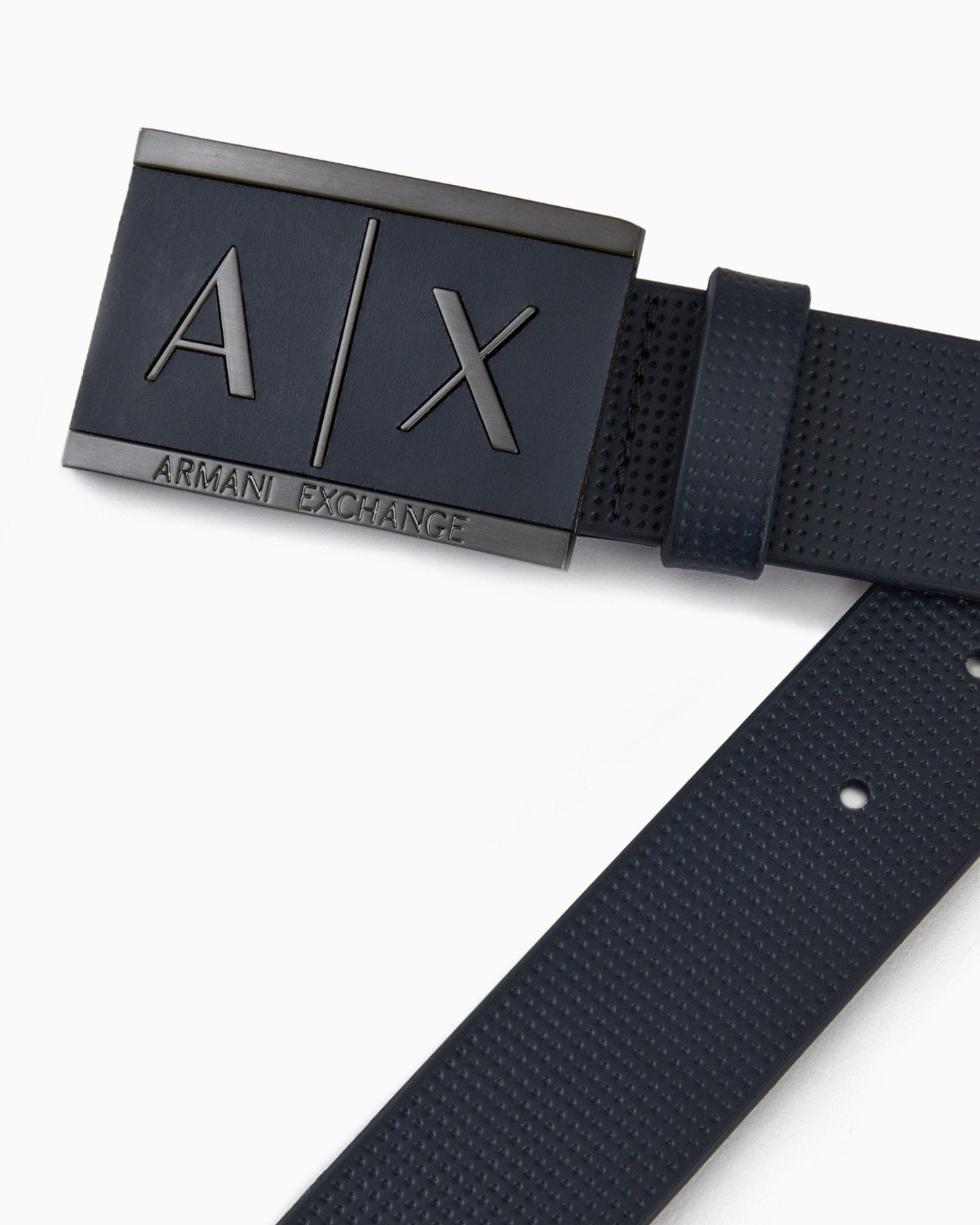 Armani Exchange NAVY LEATHER BELT WITH RECTANGULAR BUCKLE