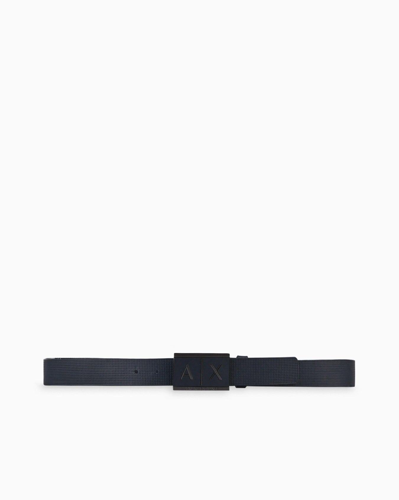 Armani Exchange NAVY LEATHER BELT WITH RECTANGULAR BUCKLE