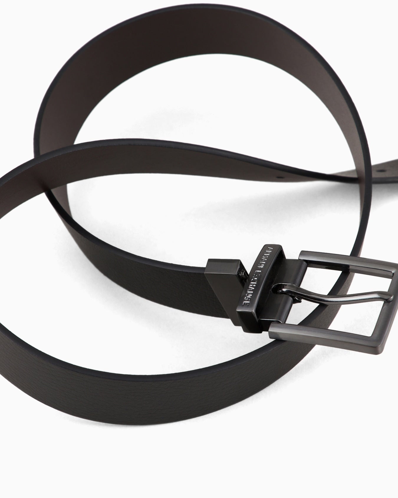 Armani Exchange Black ,Brown LEATHER BELT WITH RECTANGULAR BUCKLE