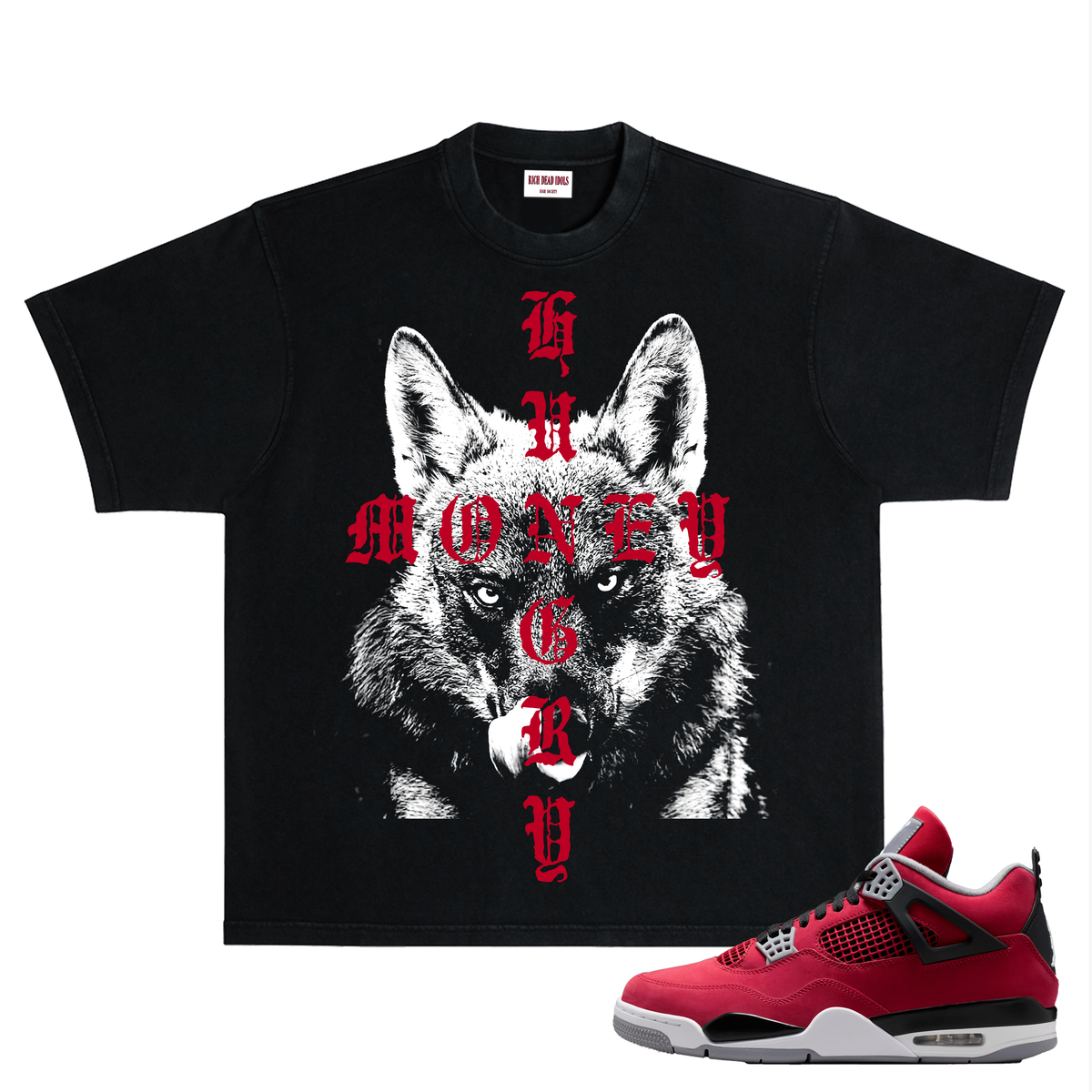 Rich Dead Idols, "MONEY HUNGRY" T-SHIRT BLACK AND RED