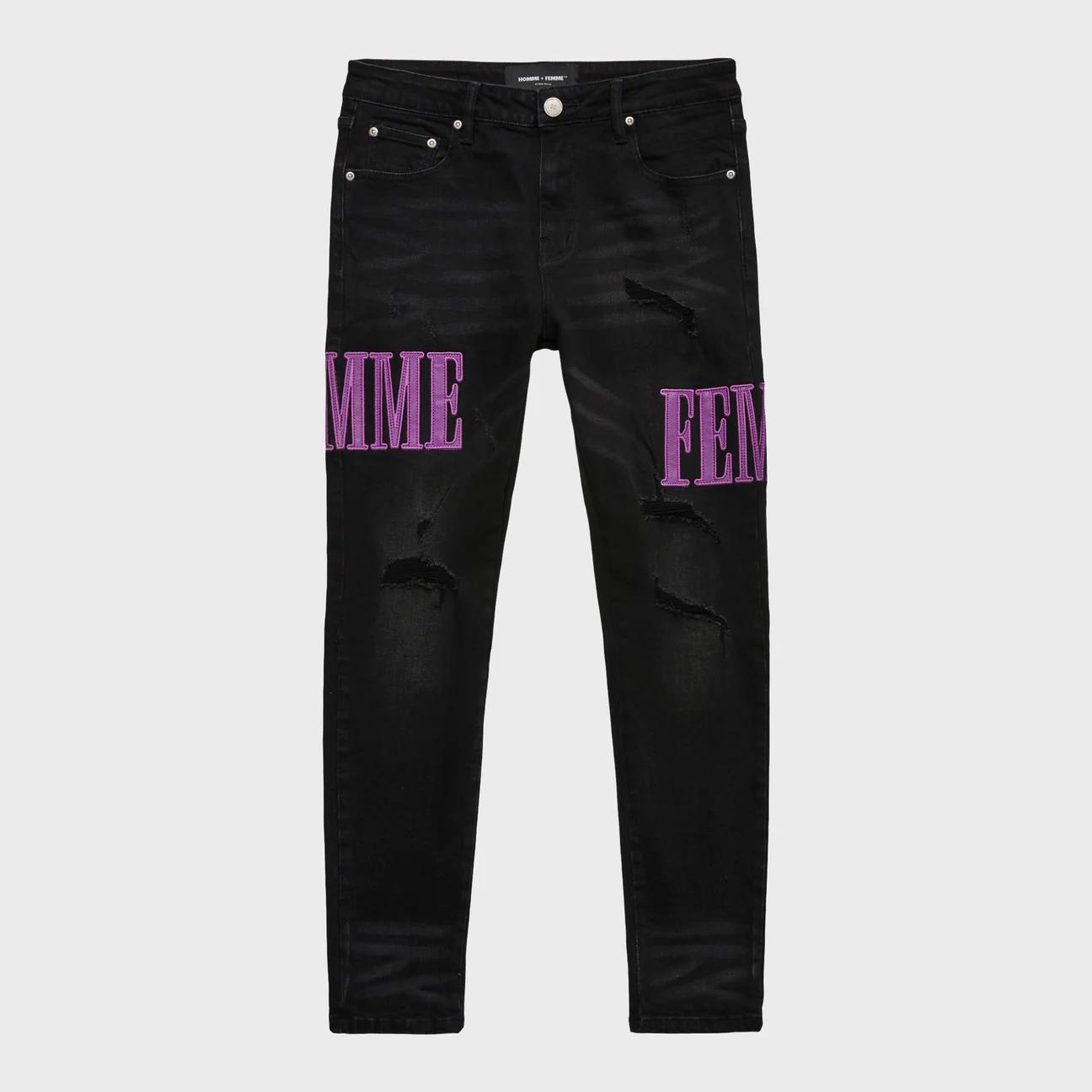 HOMME FEMME  LETTERMAN DENIM BLACK PURPLE
