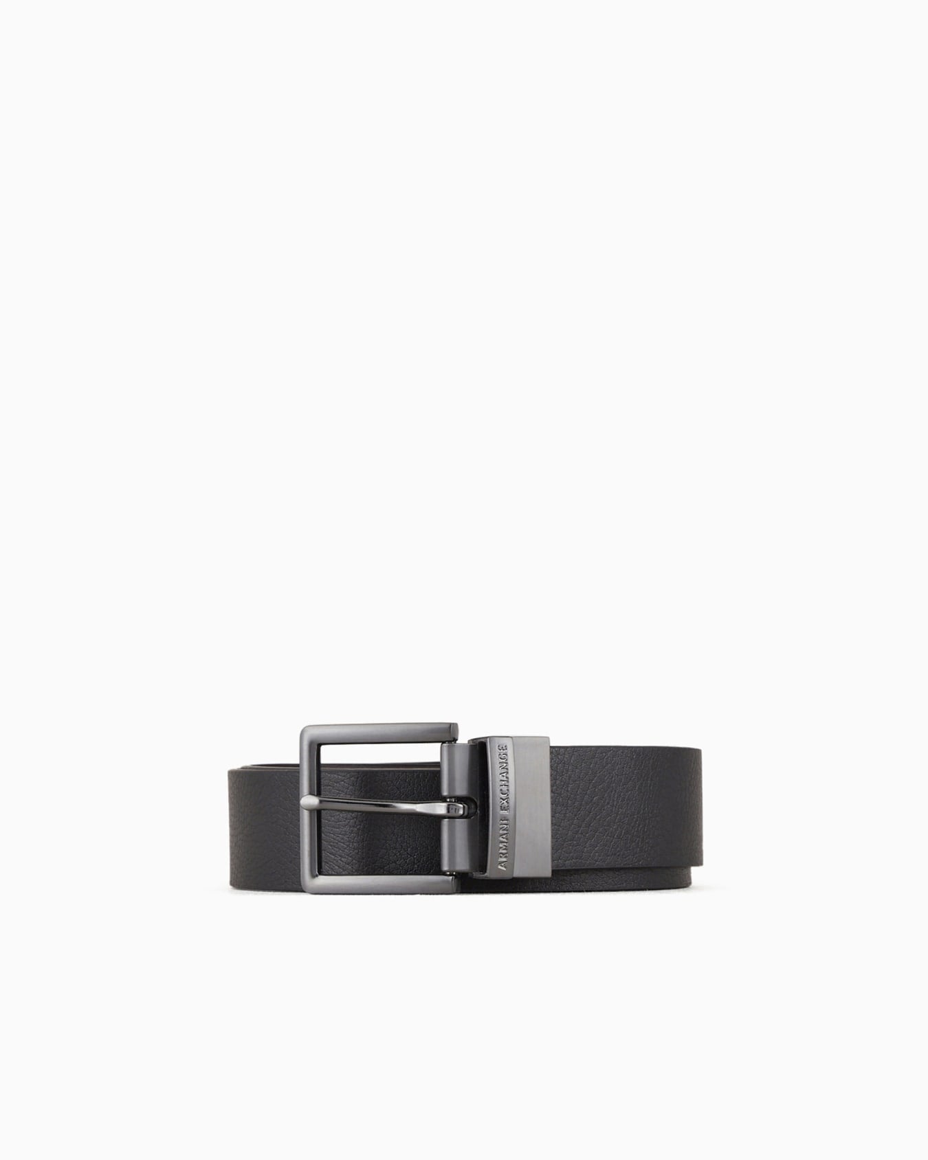 Armani Exchange Black ,Brown LEATHER BELT WITH RECTANGULAR BUCKLE