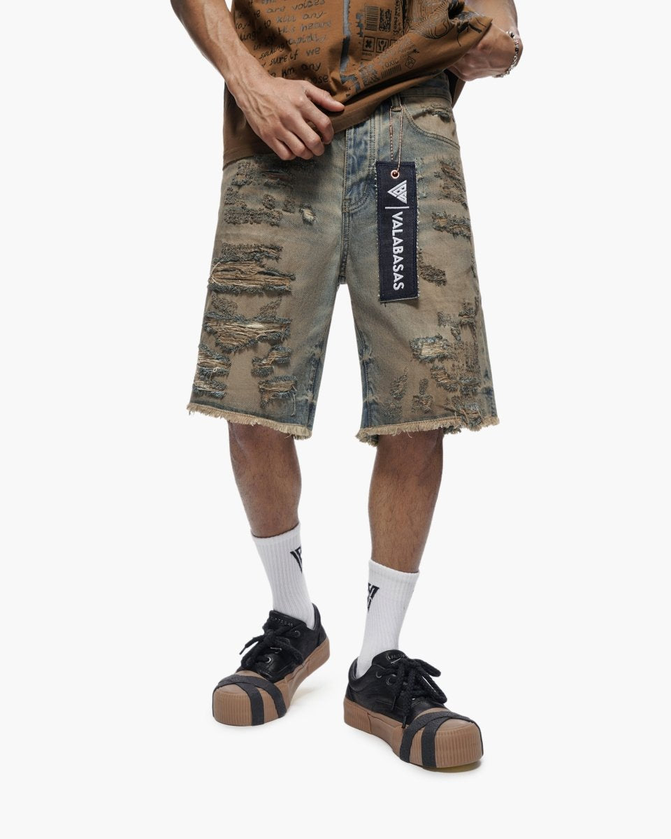 VALABASAS CLIPPED DENIM SHORTS – DIRTY VINTAGE BLUE
