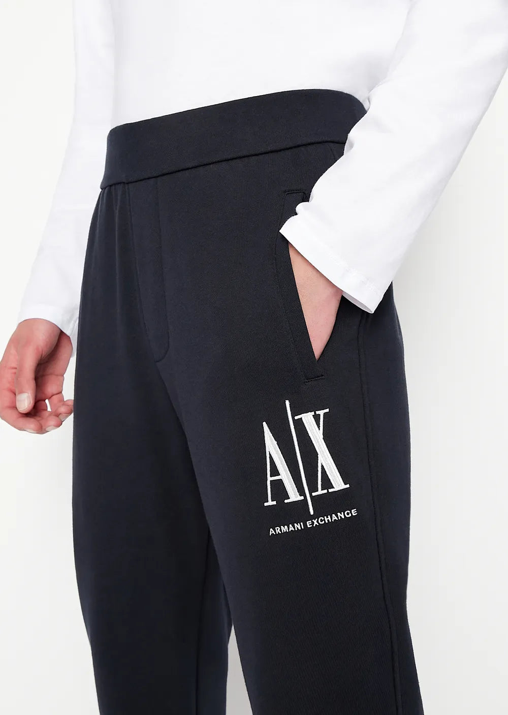 armani exchange Icon logo cotton Navy White sweatpants