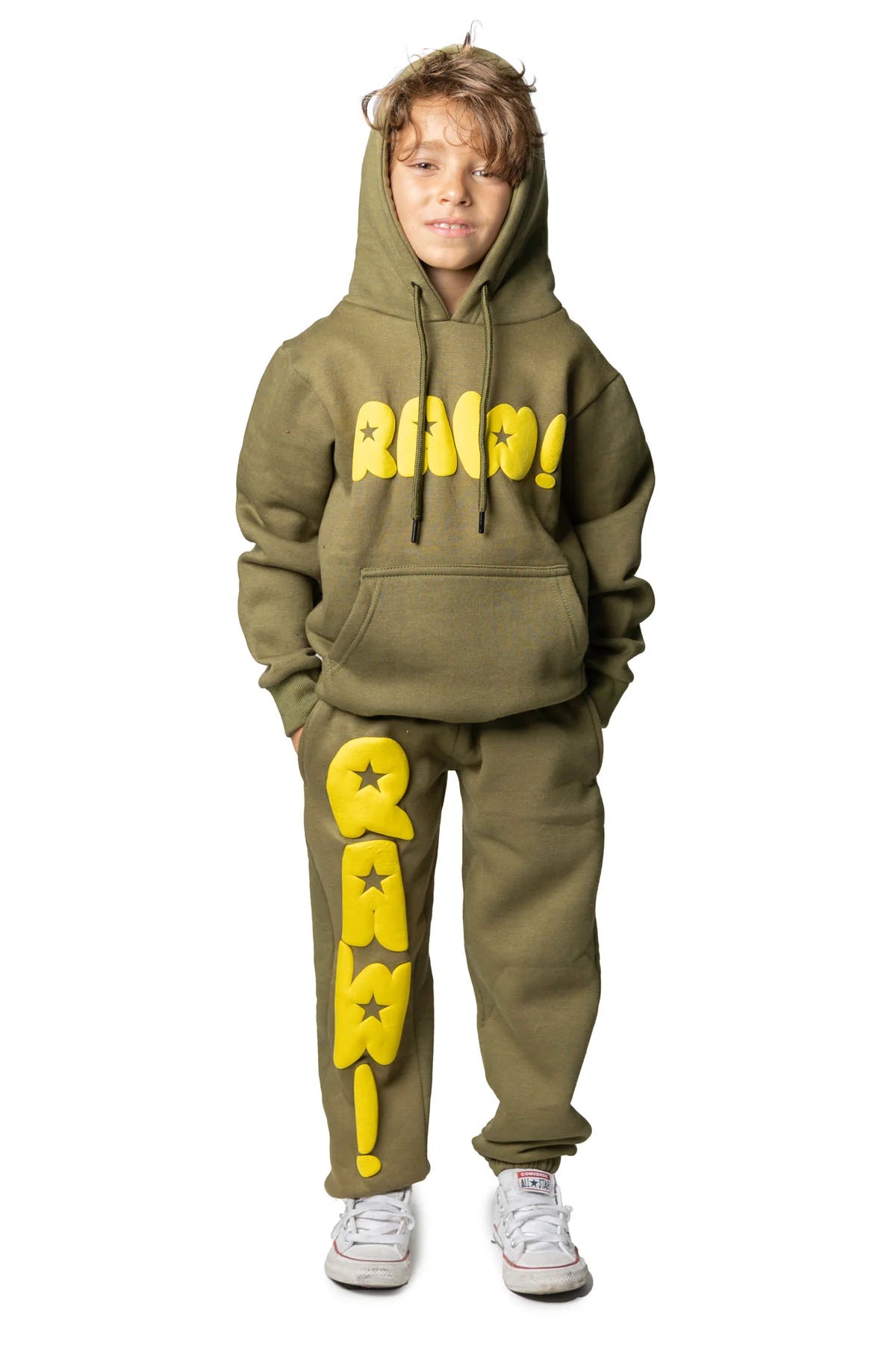 RAW Star Yellow Puff Hoodie And Jogger Kids Set