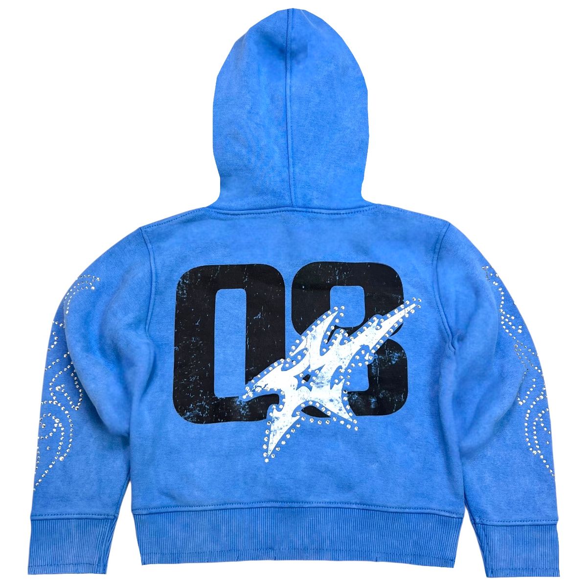 Elite Denim Premium VIVID BLUE RHINESTONE PEARLS PREMIUM KIDS FLEECE