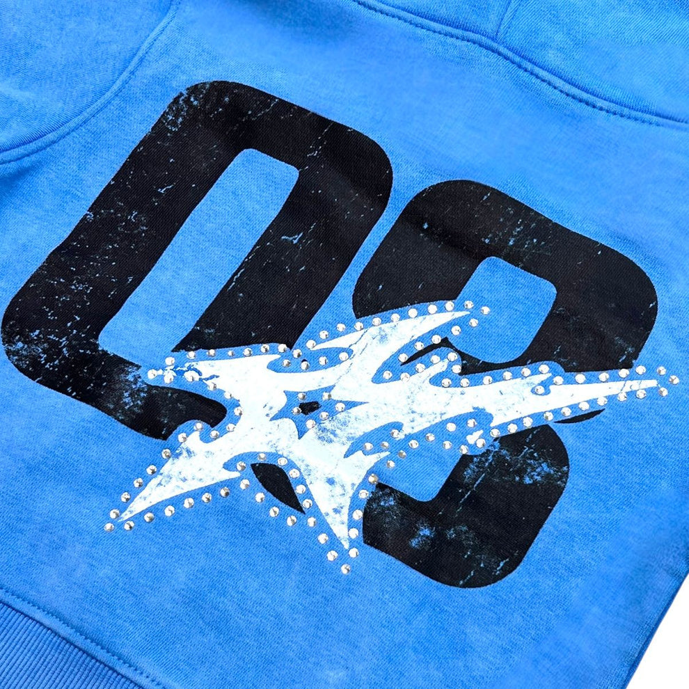 Elite Denim Premium VIVID BLUE RHINESTONE PEARLS PREMIUM KIDS FLEECE