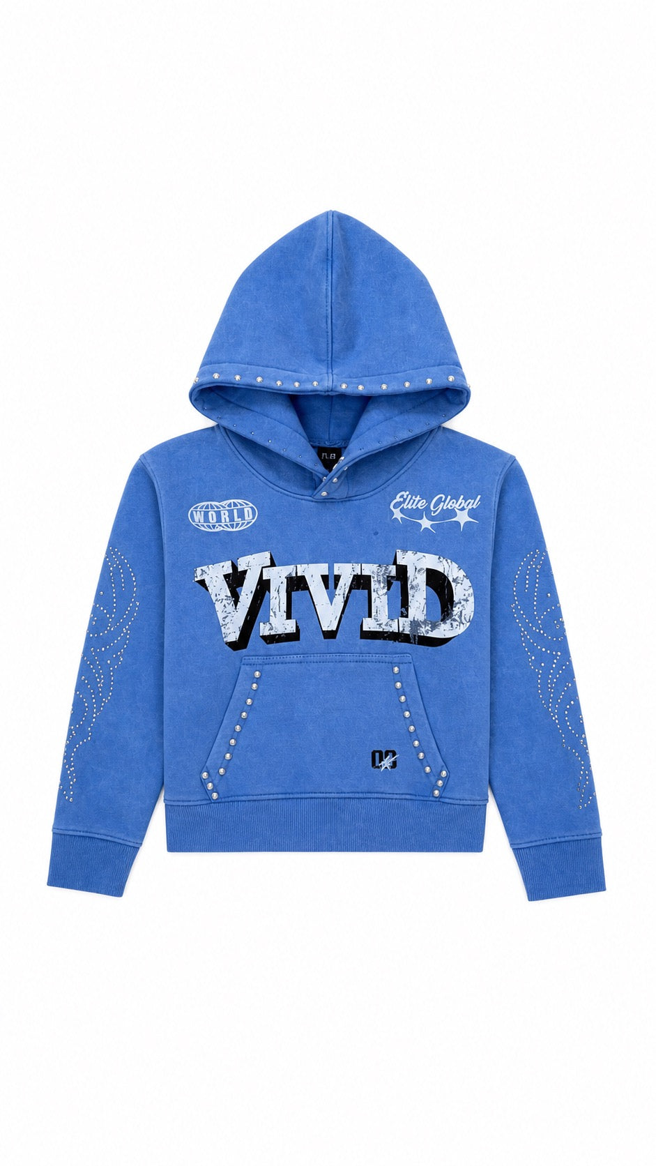 Elite Denim Premium VIVID BLUE RHINESTONE PEARLS PREMIUM KIDS FLEECE