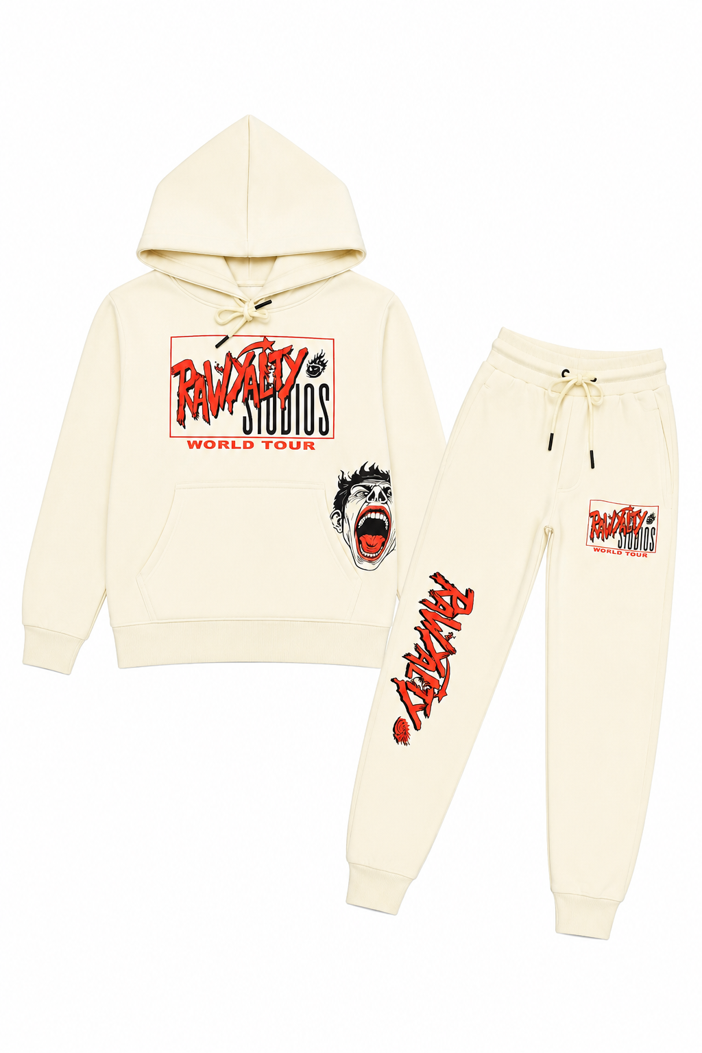 Rawality Studios World Tour Kids Hoodie & Jogger Tracksuit Set Cream
