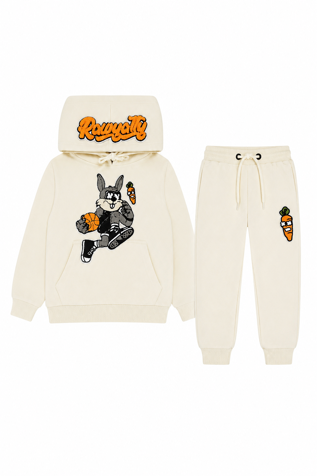 Royalty Bunny Kids Hoodie & Jogger Set Premium Cream Tracksuit