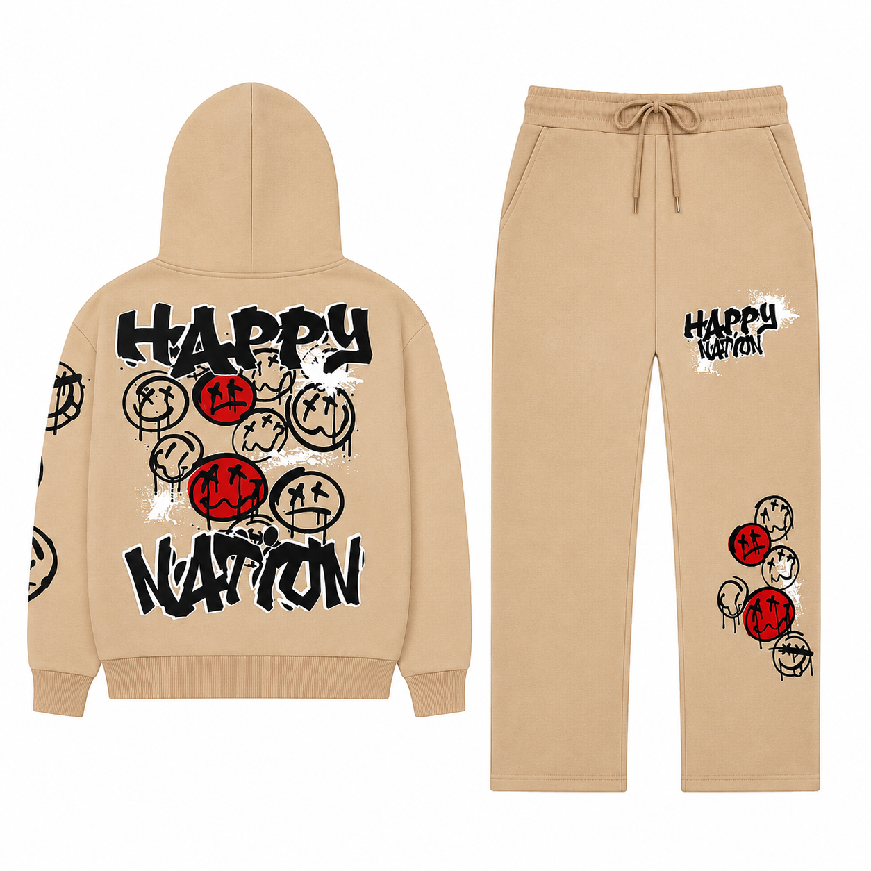 Black Pharao Happy Nation Kids Beige Hoodie & Jogger Tracksuit Set