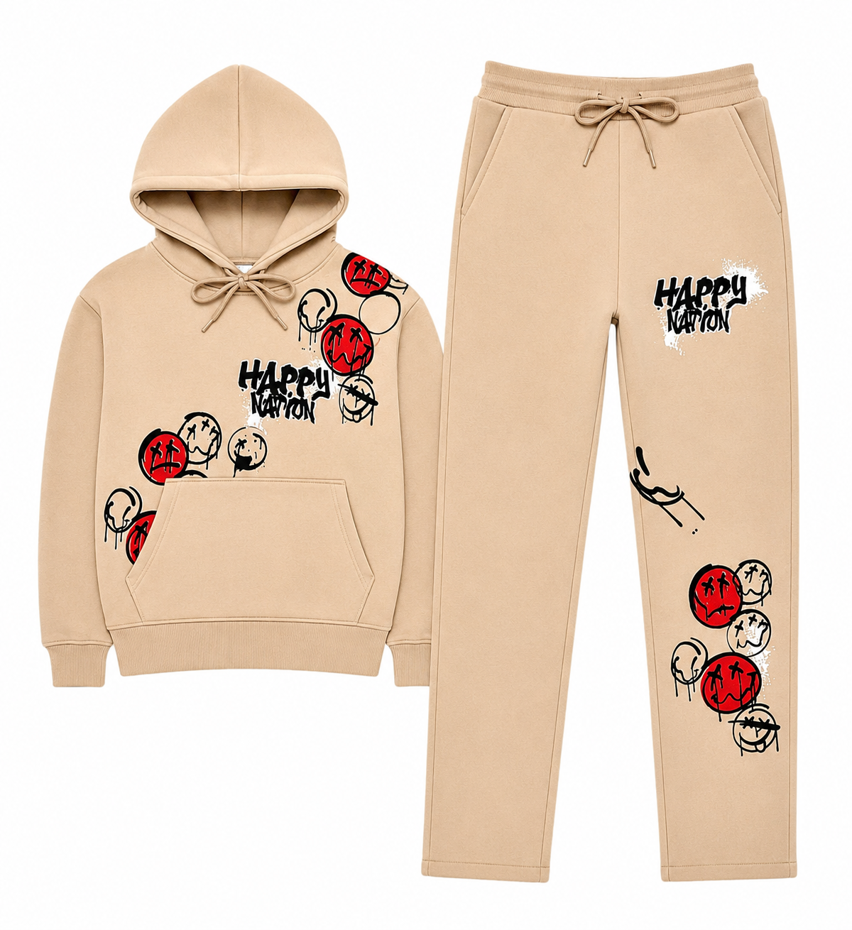 Black Pharao Happy Nation Kids Beige Hoodie & Jogger Tracksuit Set