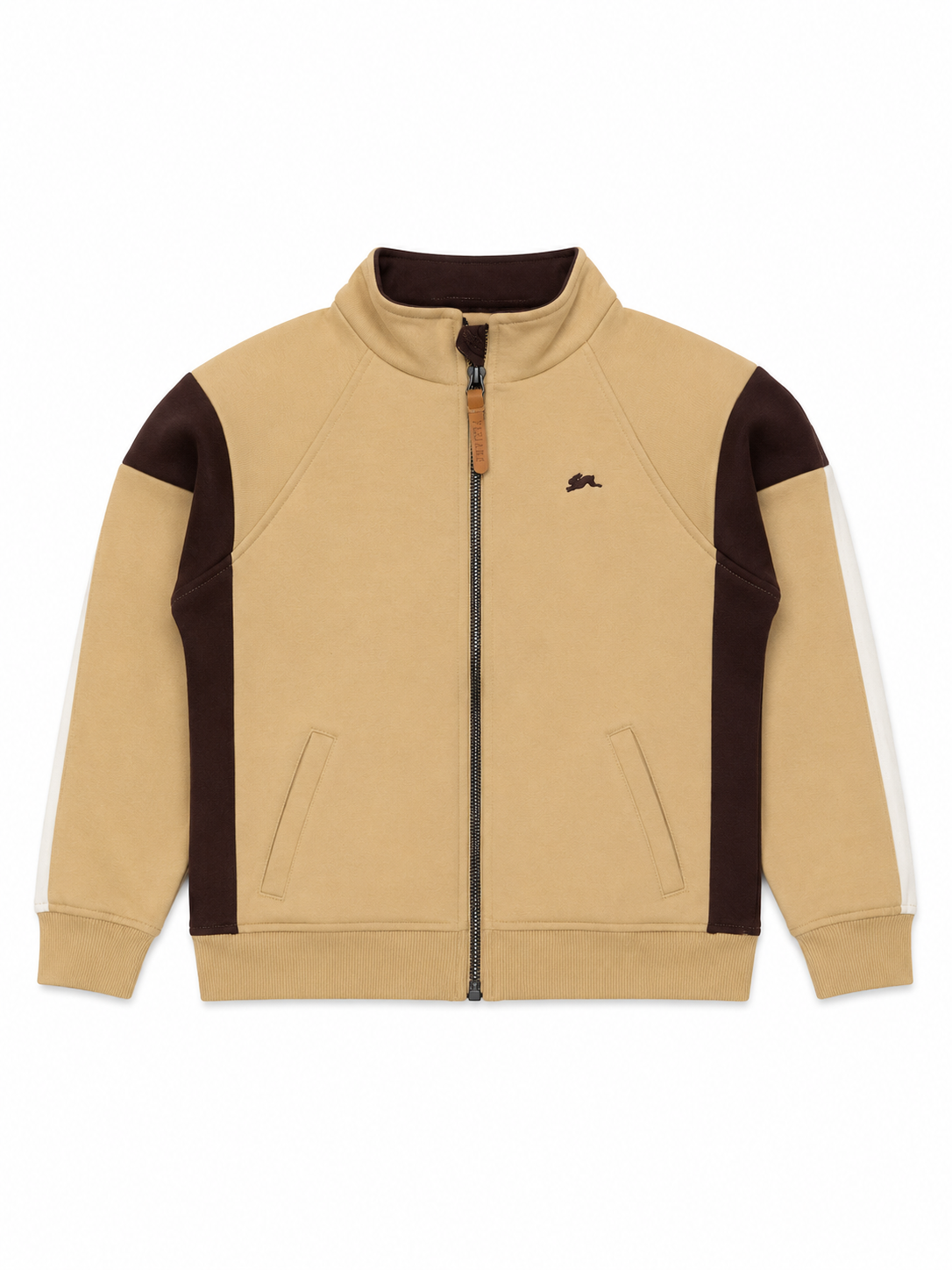 Atiziano Premium Full-Zip Contrast Panel Track Jacket – Beige & Brown Kids
