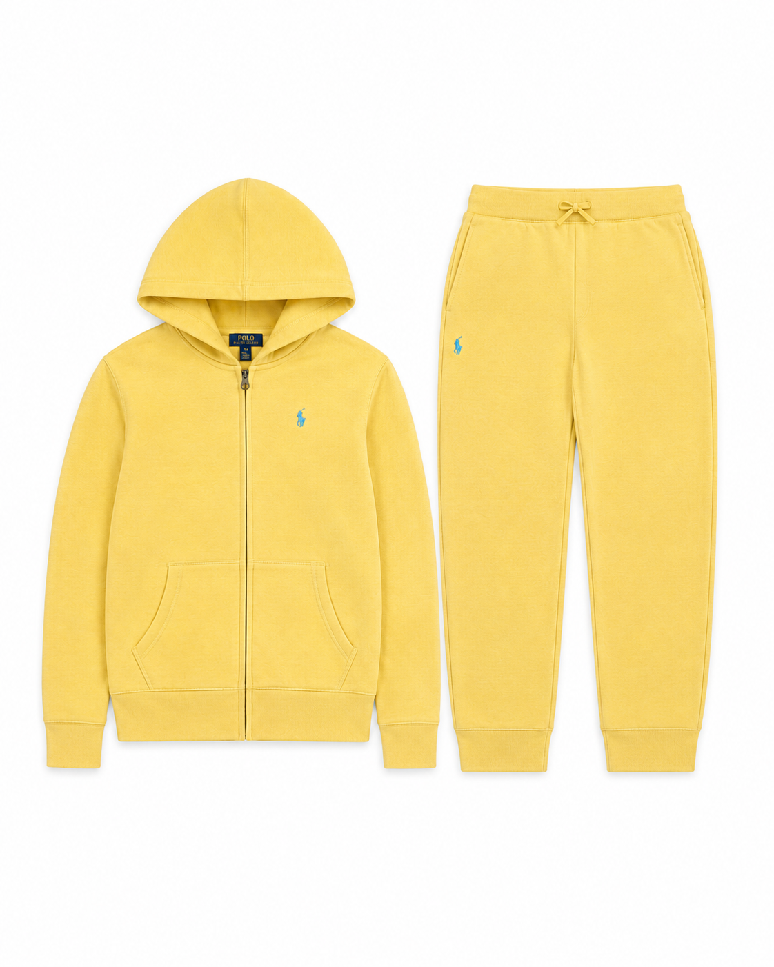 Polo Ralph Lauren Kids Yellow Fleece Hoodie & Jogger Sweatpants Set Lightly Faded