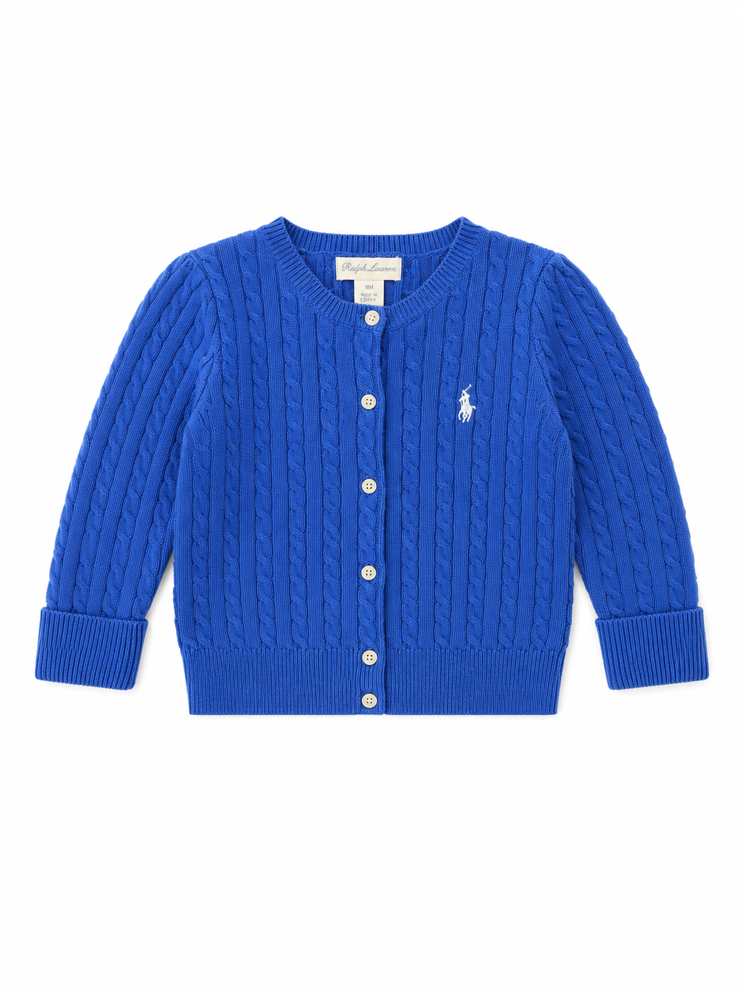 Polo Ralph Lauren Baby Girls Blue Cable Knit Cotton Cardigan Sweater | New | 3-18 Months