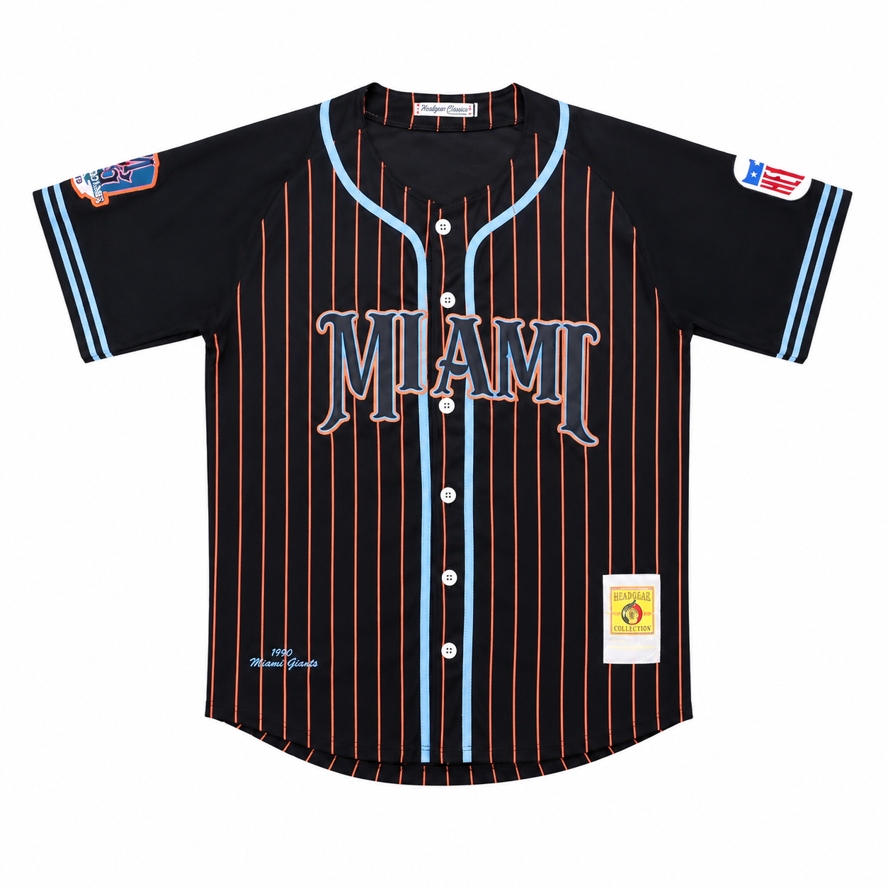 Headgear Classics Miami Giants #15 Negro League Baseball Jersey Black Pinstripe