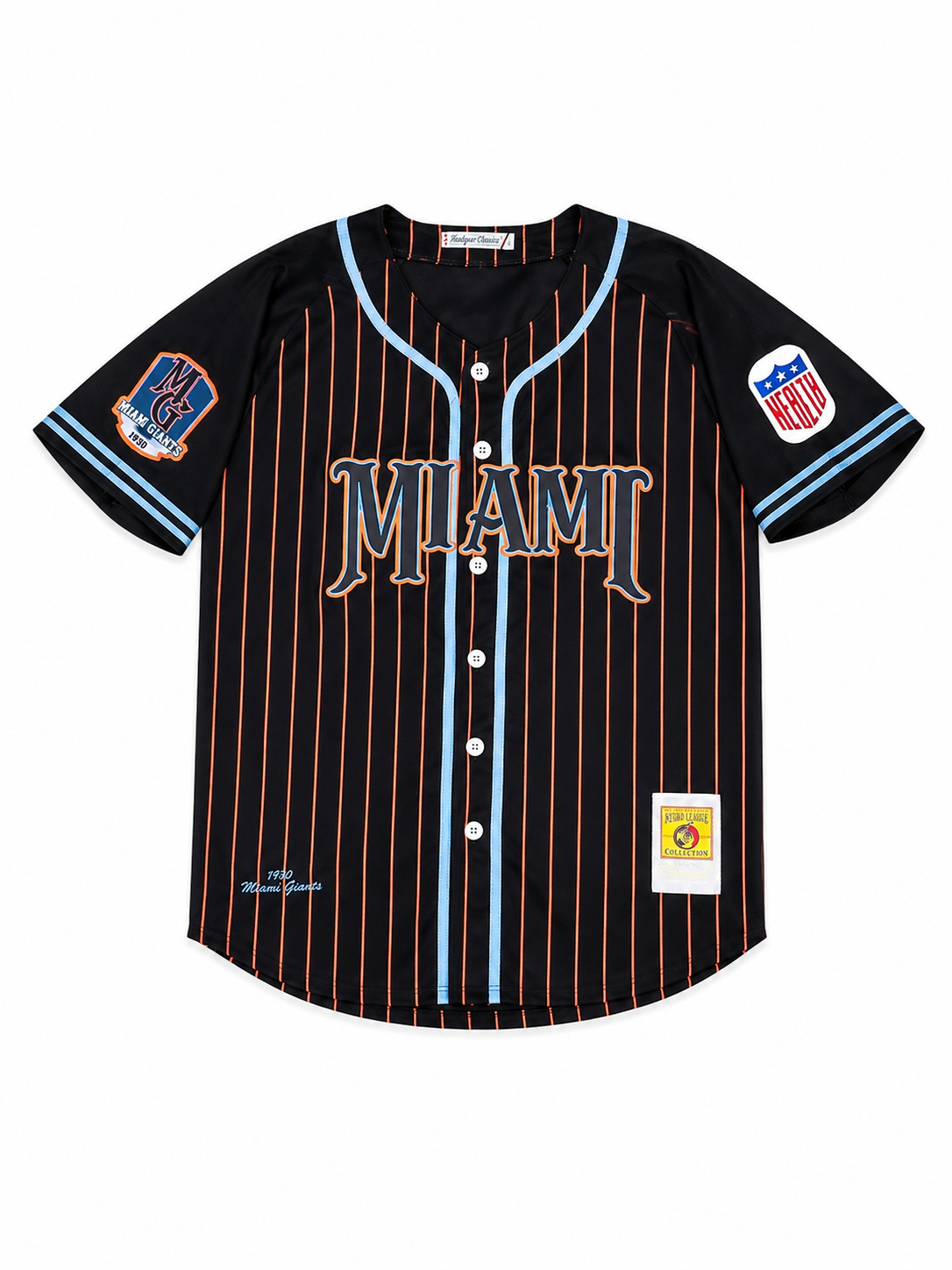Headgear Classics Miami Giants #15 Negro League Baseball Jersey Black Pinstripe
