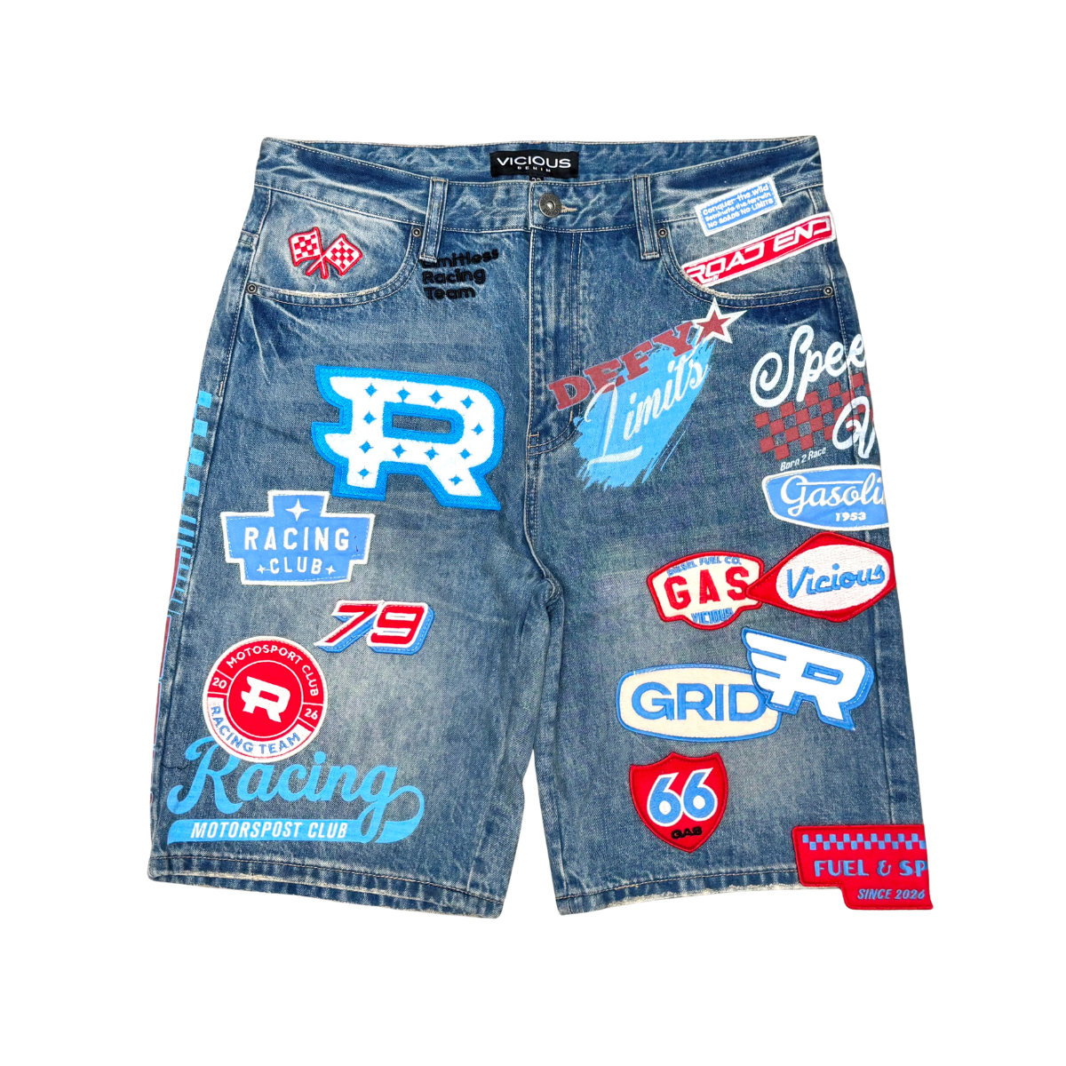 VICIOUS PATCHES PREMIUM DENIM SHORTS / ALL OVER