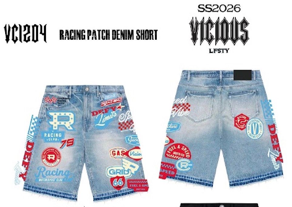 VICIOUS PATCHES PREMIUM DENIM SHORTS / ALL OVER