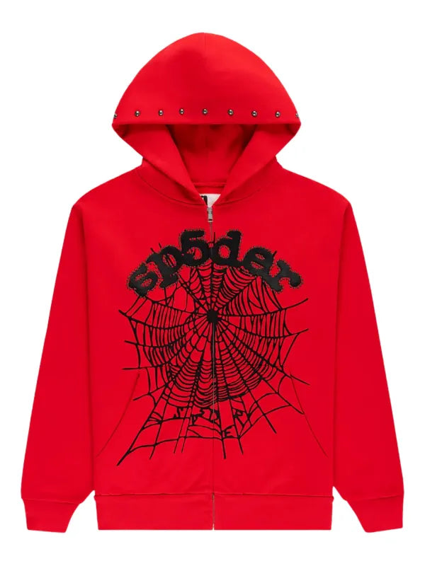 SP5DER OG WEB STUDDED ZIP HOODIE
"RED / BLACK"