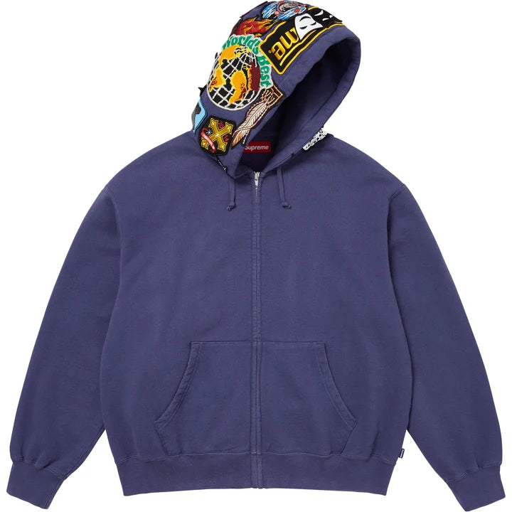 SUPREME® PATCHES ZIP UP HOODED SWEATSHIRT PURPLE