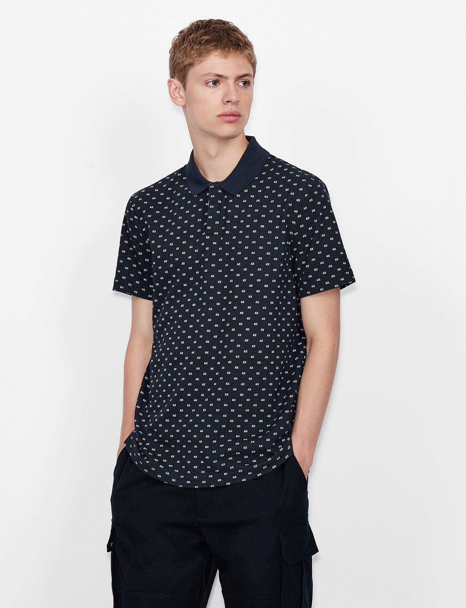 Armani Exchange Navy Polo Micro AIX Logo Shirt