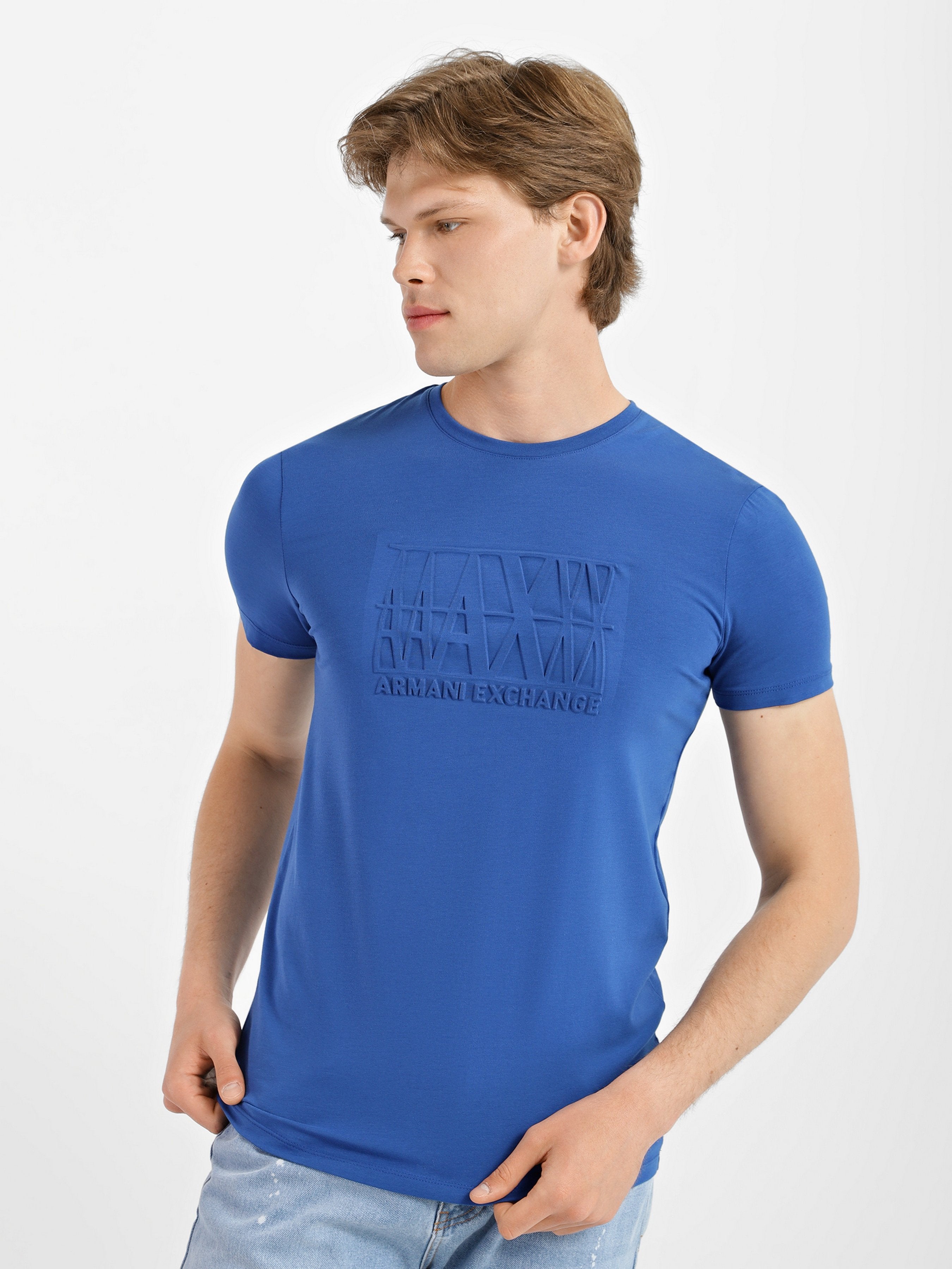 Armani Exchange 3D AX Logo Blue T Shirts