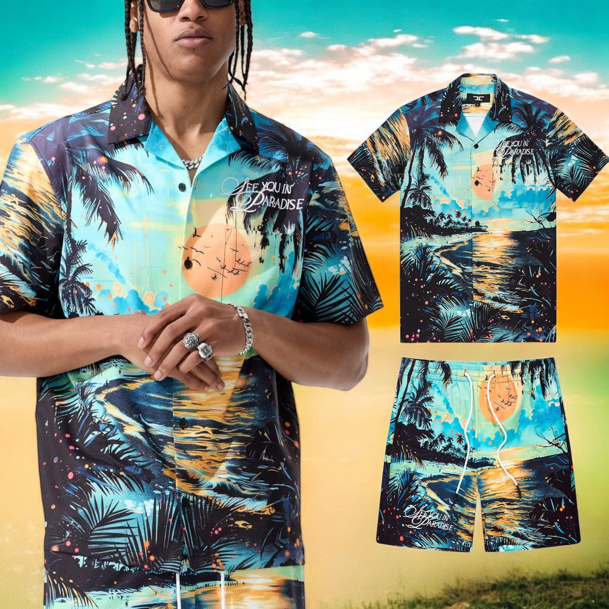 Jordan Craig See You In Paradise retro - wanderlust party short set