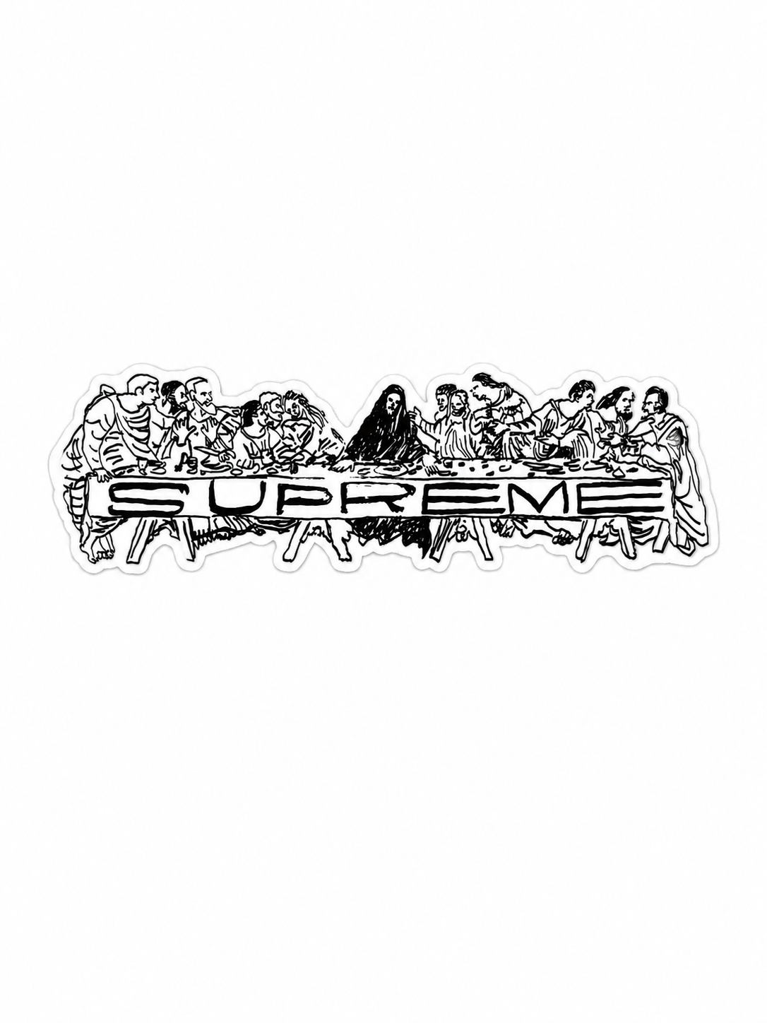 Supreme Last Supper Die-Cut Vinyl Sticker – Black & White – Approx. 6.0” W x 2.1” H