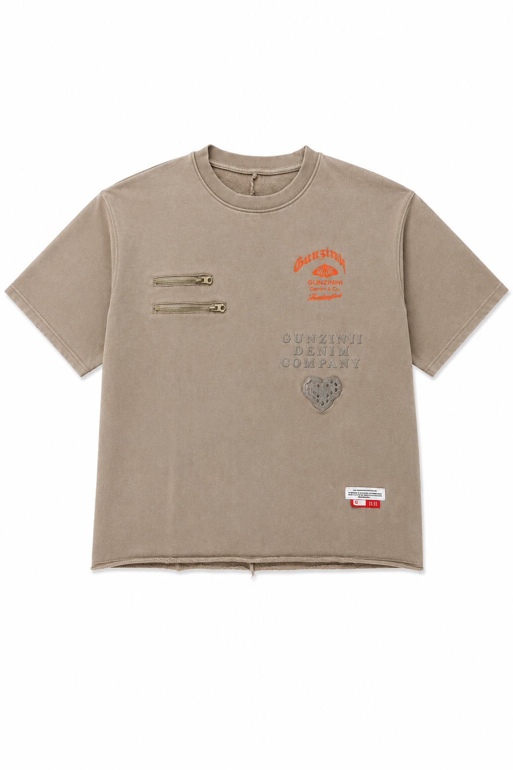 Gunzinii Men’s Oversized Graphic T-Shirt – Taupe Vintage Wash Back Logo Tee