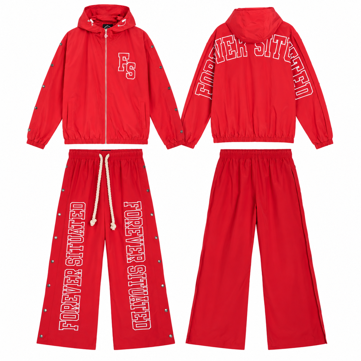 Forever Situated Nylon Track Jacket & Pants Set – Red
