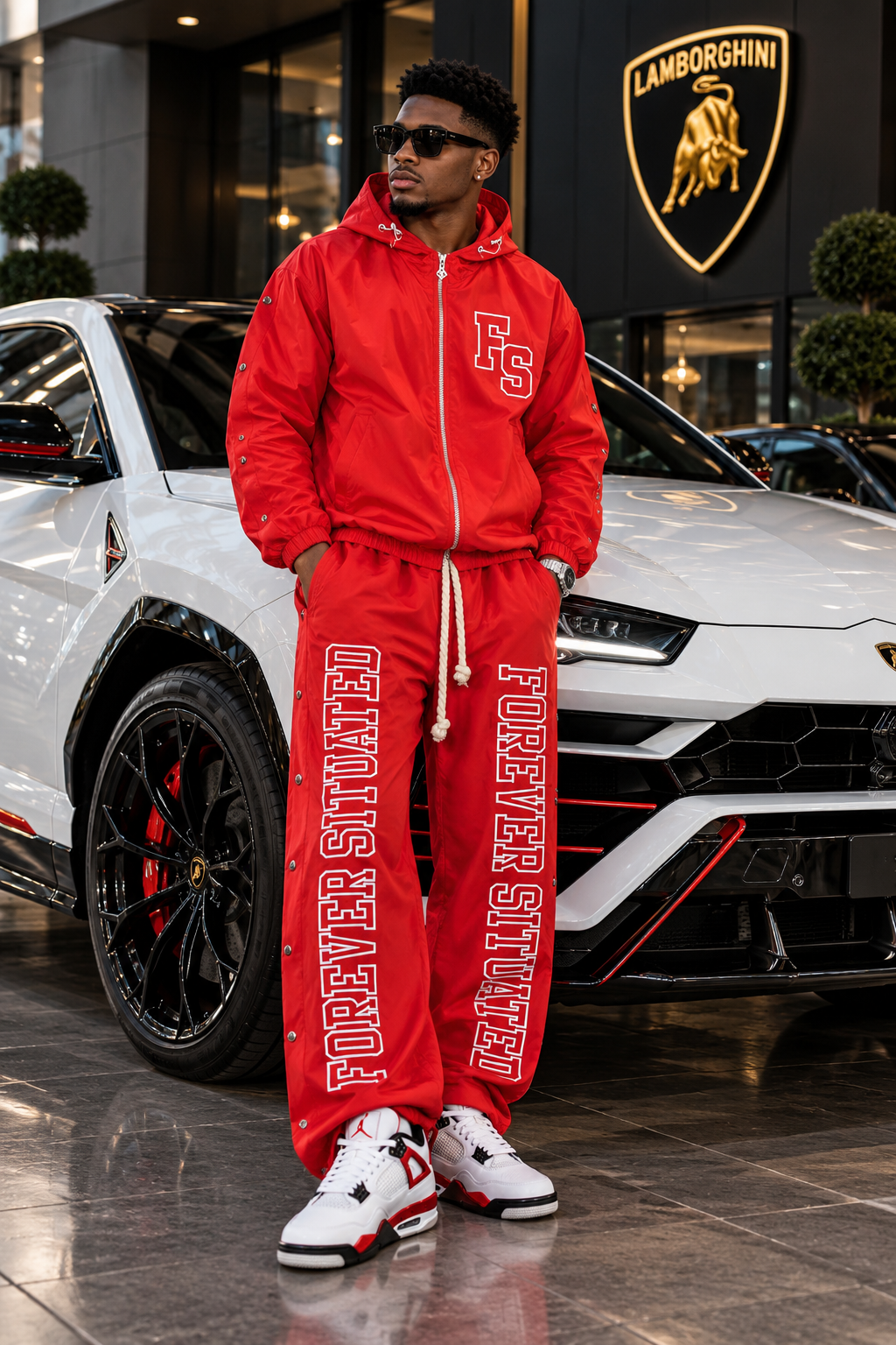 Forever Situated Nylon Track Jacket & Pants Set – Red